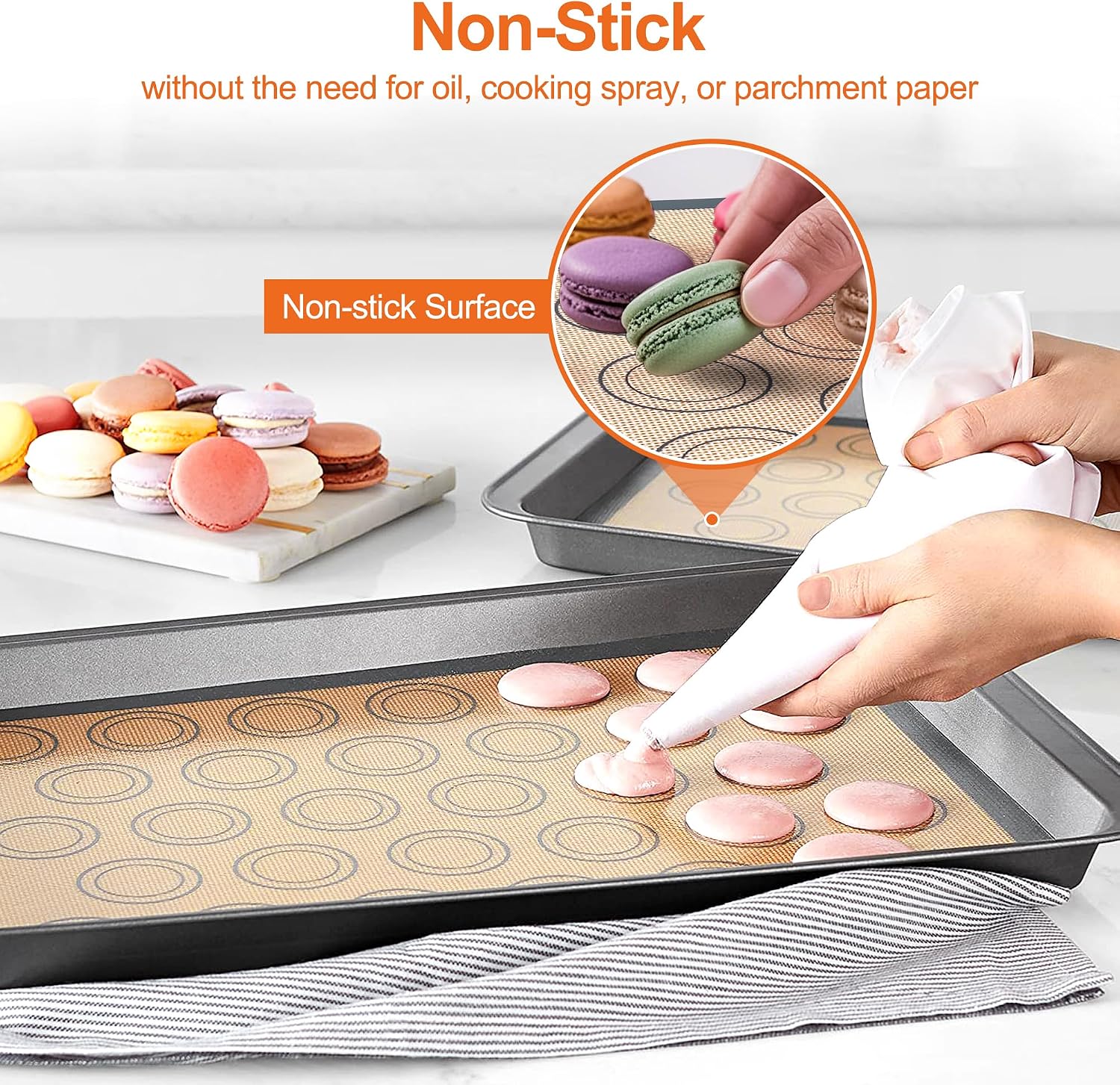 HOOMIL Macaron Silicone Baking Mats, 13"x9", Non-Stick, Reusable, Food Safe, Quarter Sheet Size Silicone Mat, Pack of 2 - Image 3