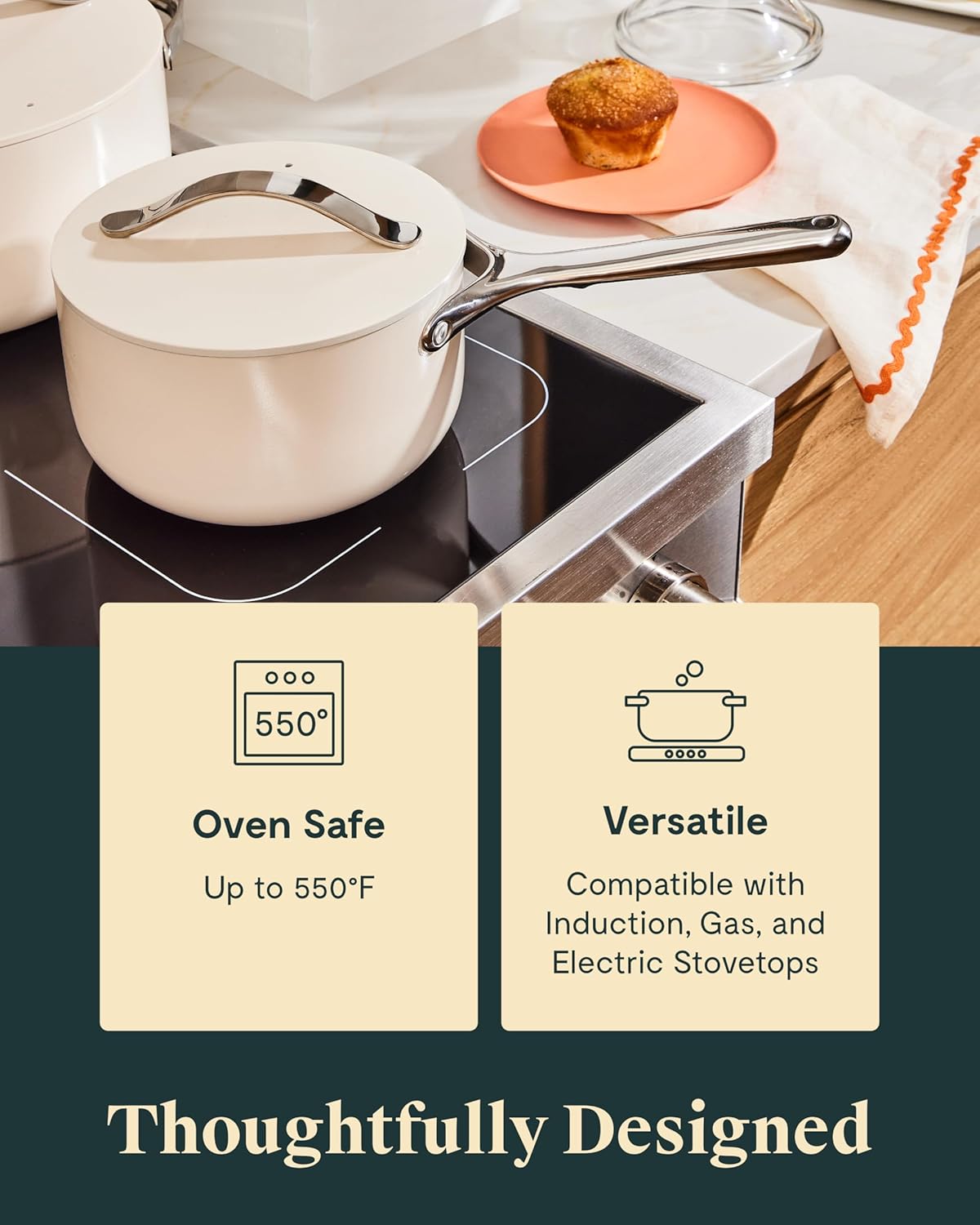Caraway Nonstick Ceramic Sauce Pan with Lid (3 qt) - Non Toxic, PTFE & PFOA Free - Oven Safe & Compatible with All Stovetops (Gas, Electric & Induction) - Navy - Image 4