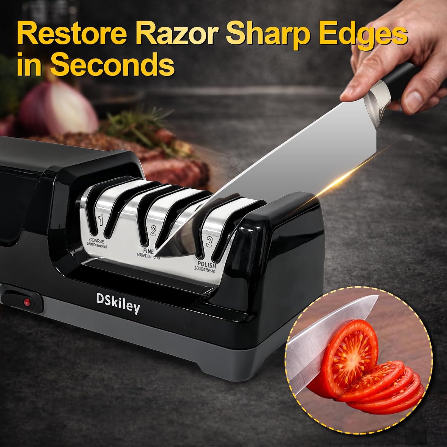 Electric Knife Sharpener for Kitchen – Professional 3-Stage 100% Diamond System with 20° Precision Angle, Fast Sharpening to Restore & Polish Chef Knives (Silver) - Image 2