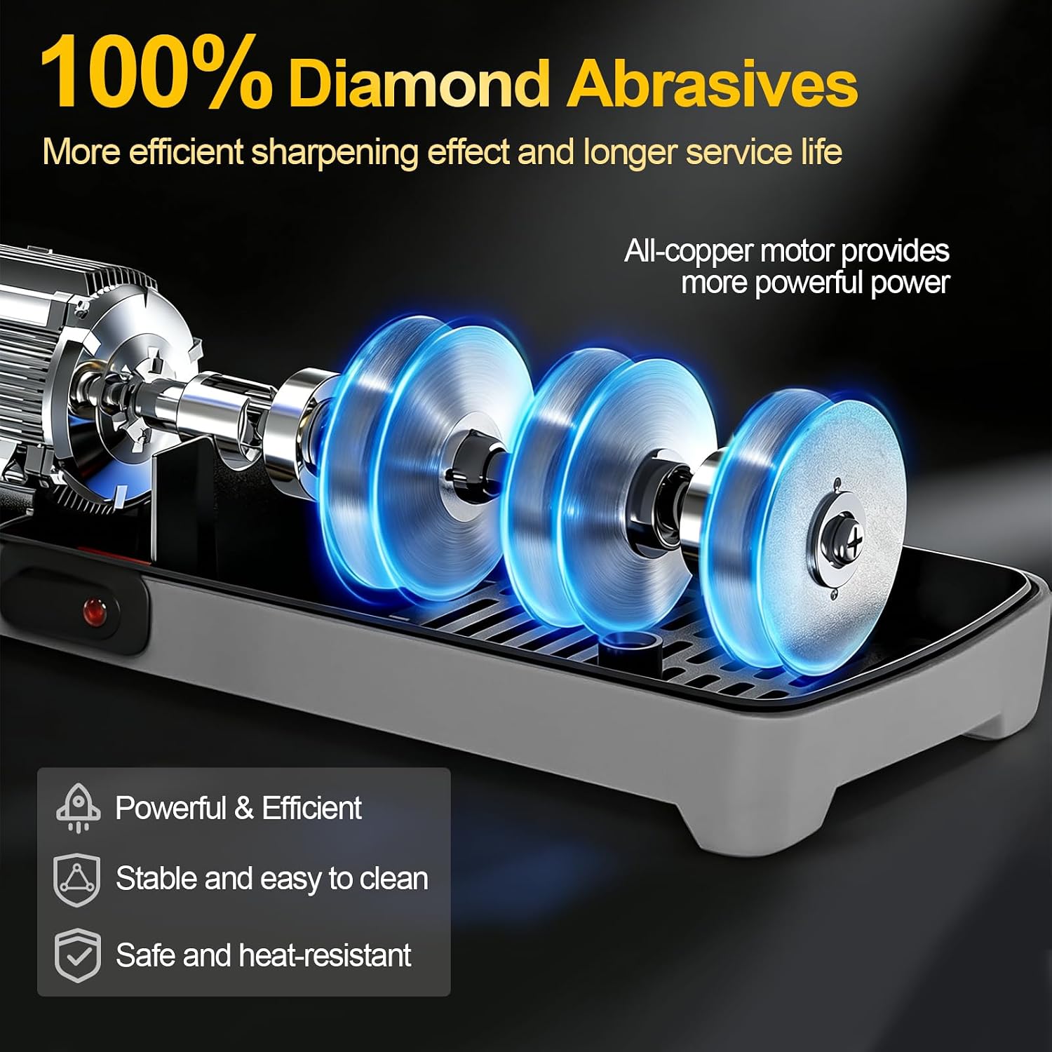 Electric Knife Sharpener for Kitchen – Professional 3-Stage 100% Diamond System with 20° Precision Angle, Fast Sharpening to Restore & Polish Chef Knives (Silver) - Image 7