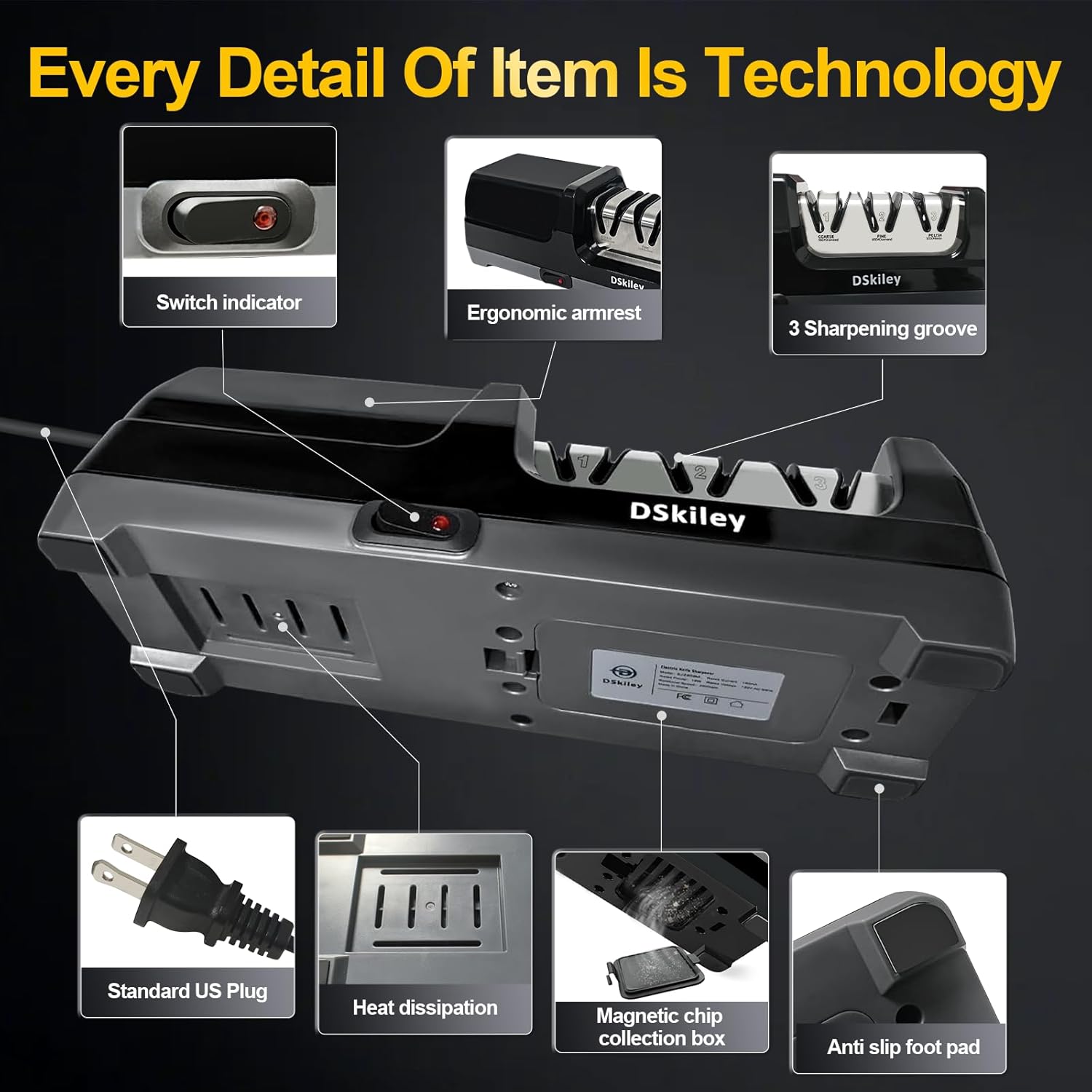 Electric Knife Sharpener for Kitchen – Professional 3-Stage 100% Diamond System with 20° Precision Angle, Fast Sharpening to Restore & Polish Chef Knives (Silver) - Image 8