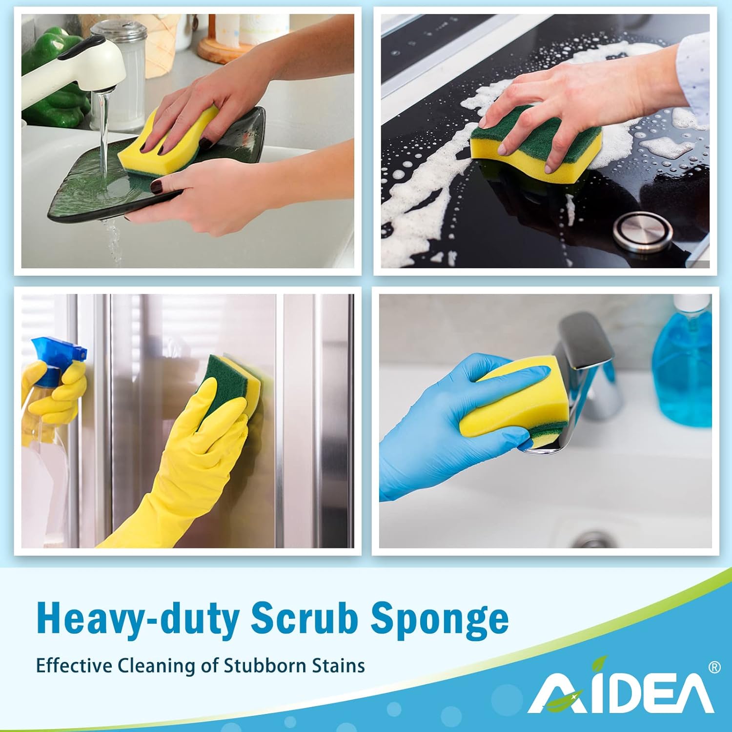 AIDEA Sponges Kitchen, 50 Pack Heavy Duty Dish Sponge, Cleaning Dish Scrubber for Home and Kitchen, Stink-Free Cleaning Supplies for Pots, Pans - Image 6