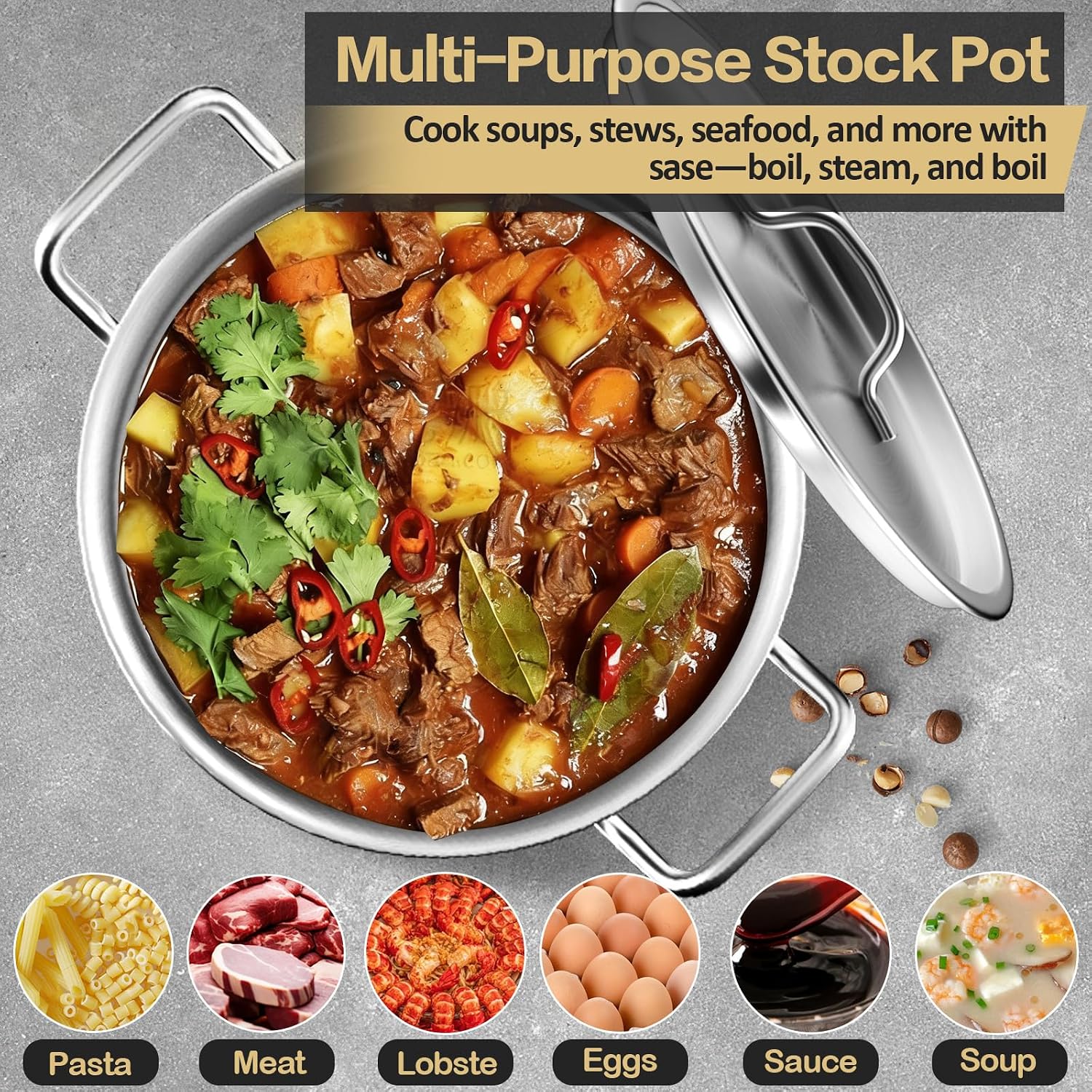 Stainless Steel Stockpot – 40QT Stock Pot with Lid, Heavy-Duty Tri-Ply Bottom Cooking Pot for Canning, Boiling Beer Brewing, Soup, Seafood Boil – Satin Finish Stainless Steel Soup Pot - Image 4