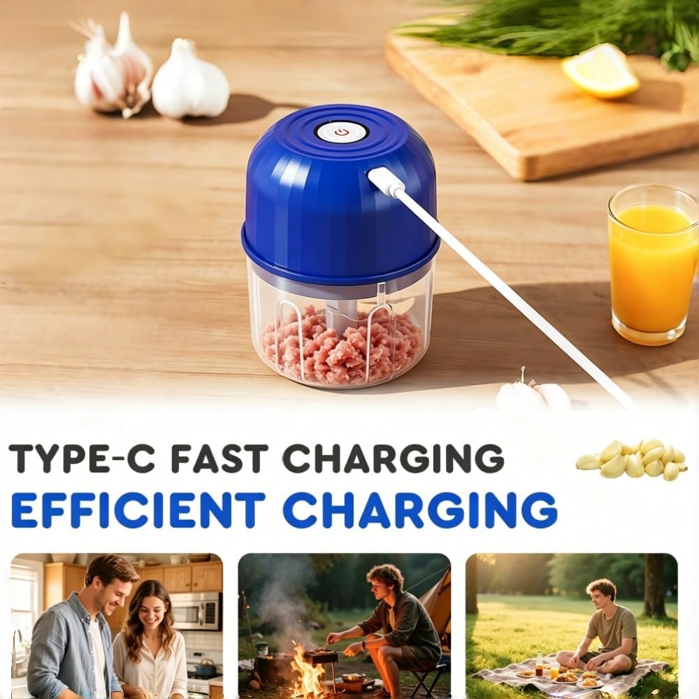 Electric Garlic Chopper, 2026 New Mini Portable Veggie Chopper Garlic Grinder Masher Onion Chopper, Rechargeable Wireless Food Processor for Garlic Onion Ginger Chili Vegetables Meat (Light Green) - Image 3
