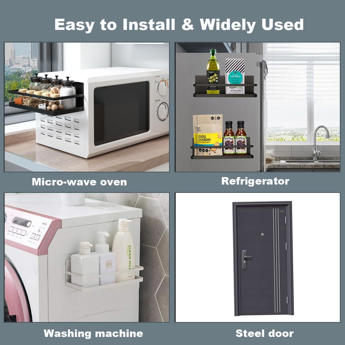 Magnetic Spice Rack Organizer Single Tier Refrigerator Spice Storage Shelf, Easy to Install The Side of The Refrigerator Can Hold spices, Jar of Olive Oil (White, 2 PACK) - Image 4