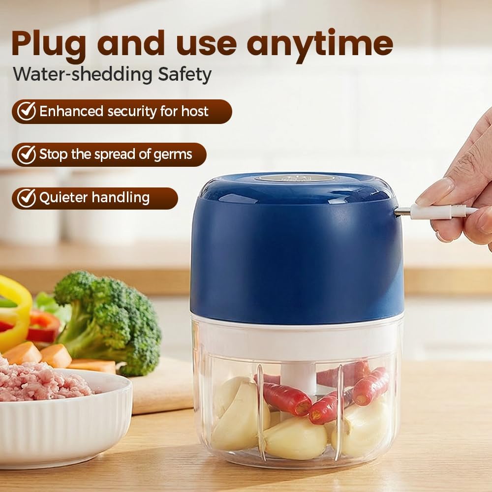 Electric Garlic Chopper, Household Electric Garlic Crusher Set, Rechargeable Wireless Portable Mini Food Chopper for Garlic Ginger Nuts Meat (green 250ml) - Image 6