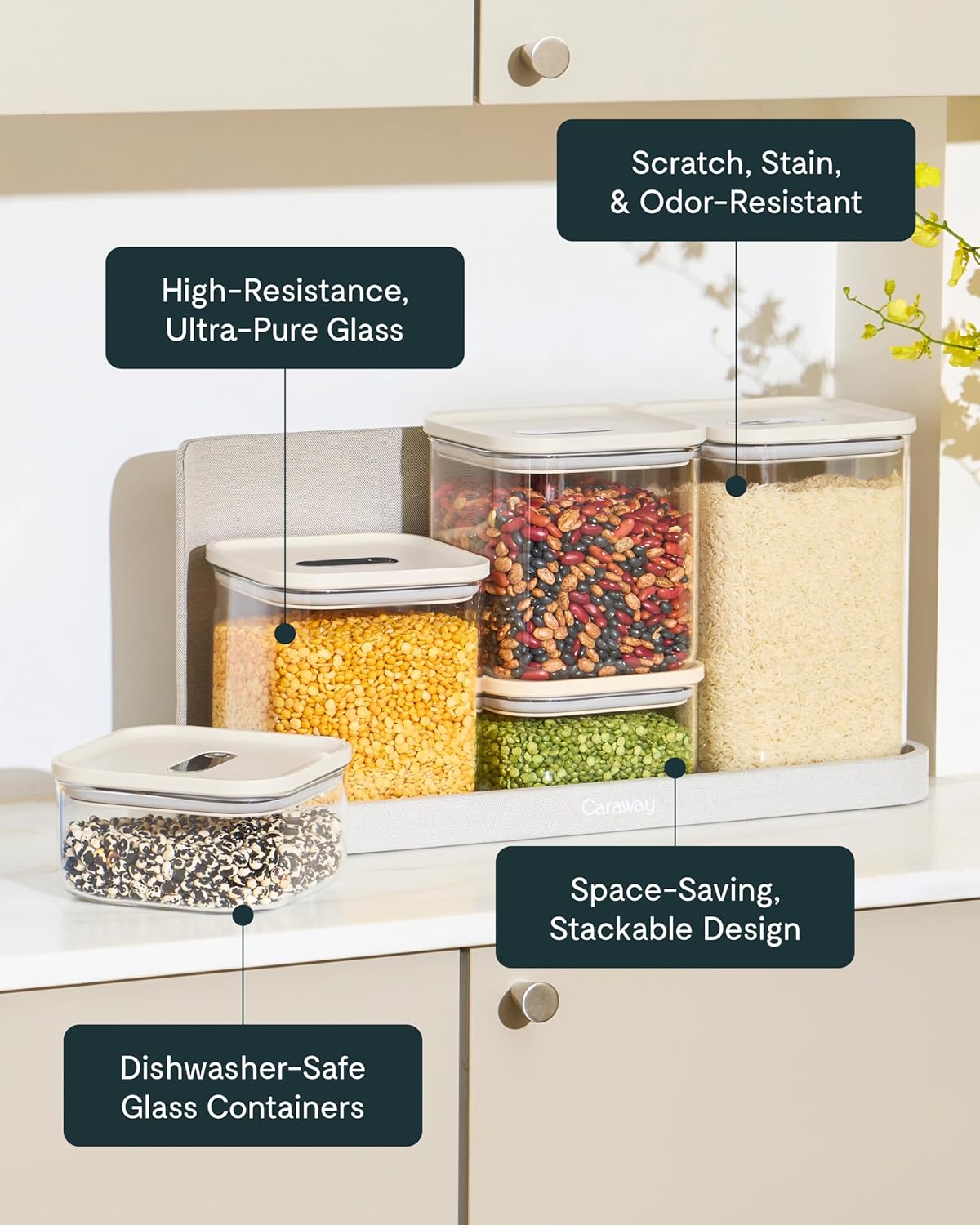 Caraway 1qt Glass Airtight Food Storage Container with Lid – Non-Toxic, BPA-Free Kitchen Storage Container – Stackable, Space-Saving Airtight Container for Dry Goods and More - Navy - Image 4