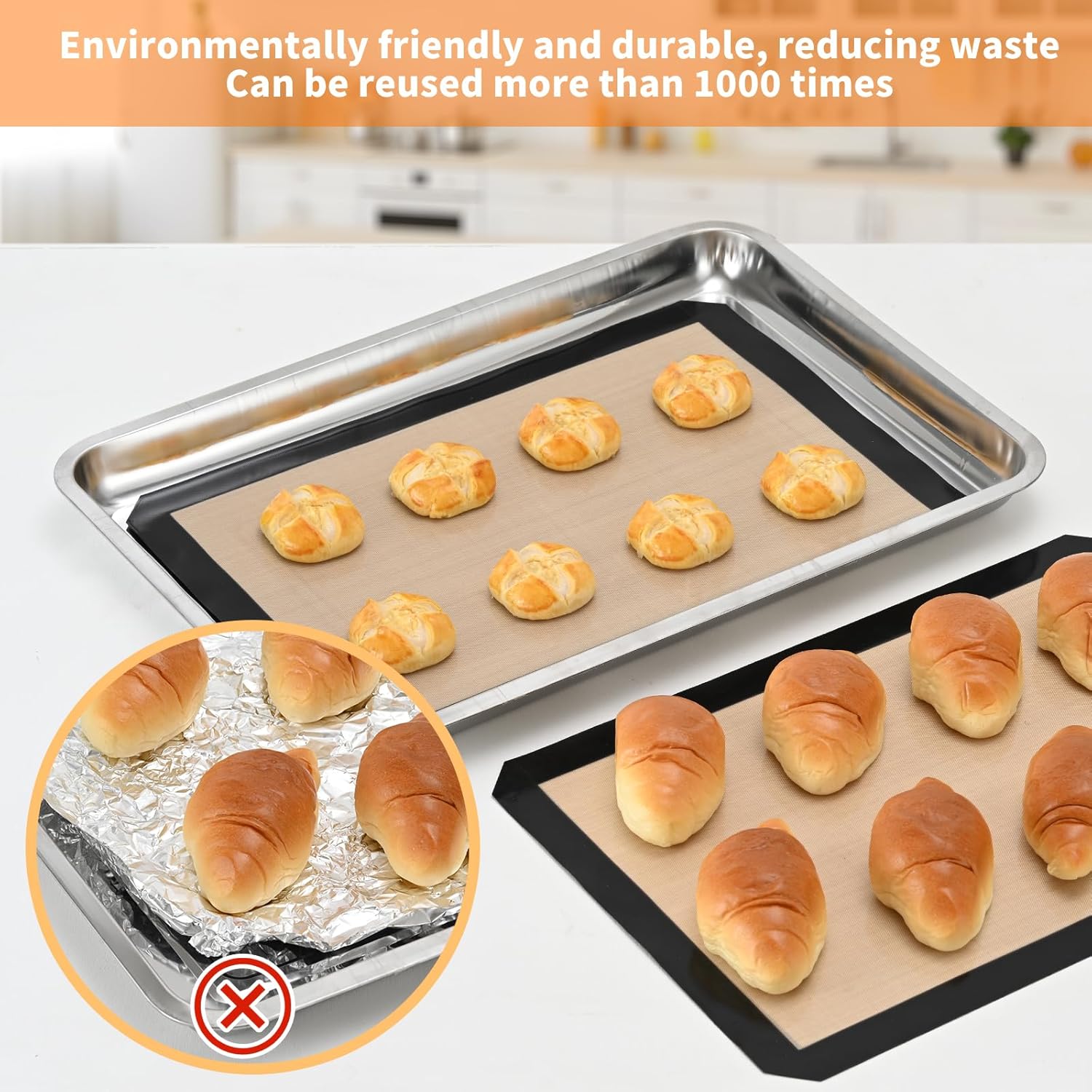 Luckyiren 2-Pack Baking Mat with Circles – Silicone Macaron & Cookie Sheet Liners, Non-Stick BPA-Free Reusable Silicone Mats for Half Sheet Pans (16.54" x 11.62"), for Precision Baking & Candy - Image 7