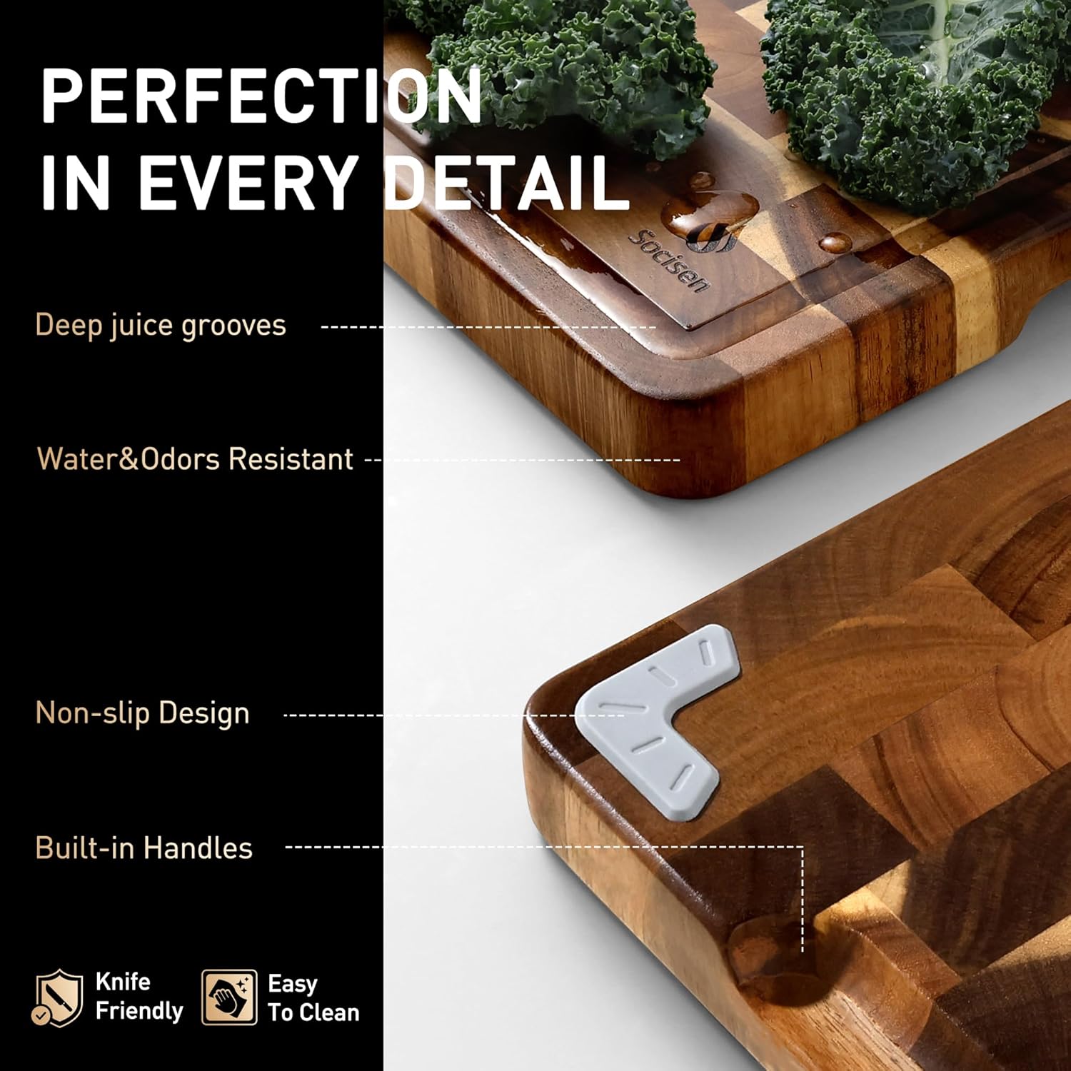 Extra Large End Grain Cutting Board for Kitchen with Non-slip Feet, Acacia Wood Heavy Duty Checkered Cutting Board Handcrafted Luxury Chopping Board for Cheese and Vegetables Housewarming Gift - Image 5