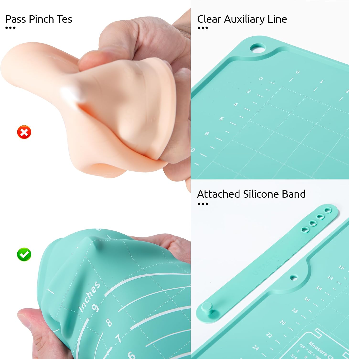 U-Taste Liquid Silicone Pastry Mat: 16"x20" Food-Grade Non-Stick Dough Rolling Baking Sheet, Non Slip for Kneading, Making Pizza, Fondant, Pie Crust with Clear Measurement and Raised Edges (Aqua Sky) - Image 6