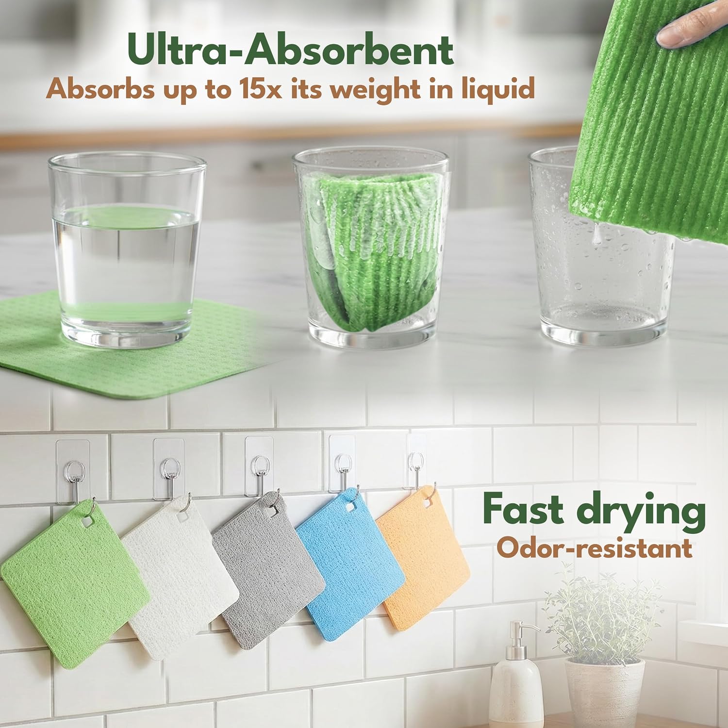 AIRNEX 5 Pack Cellulose Swedish Dishcloths for Kitchen - Eco-Conscious Reusable Dish Towels & Cloths - Super Absorbent, Odor Resistant and Fast Drying Wash Cloths for Dishes & Surfaces - Image 2