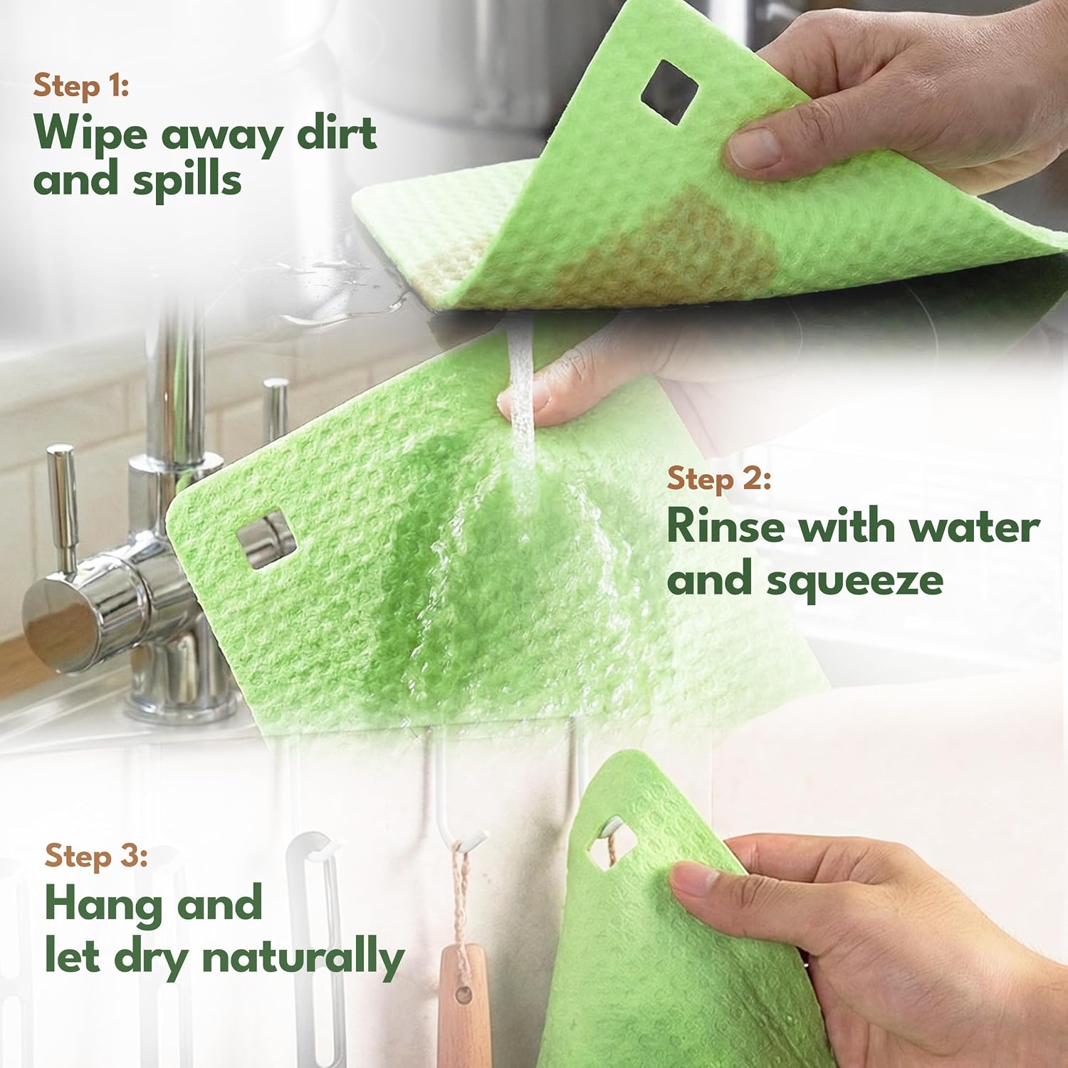 AIRNEX 5 Pack Cellulose Swedish Dishcloths for Kitchen - Eco-Conscious Reusable Dish Towels & Cloths - Super Absorbent, Odor Resistant and Fast Drying Wash Cloths for Dishes & Surfaces - Image 5