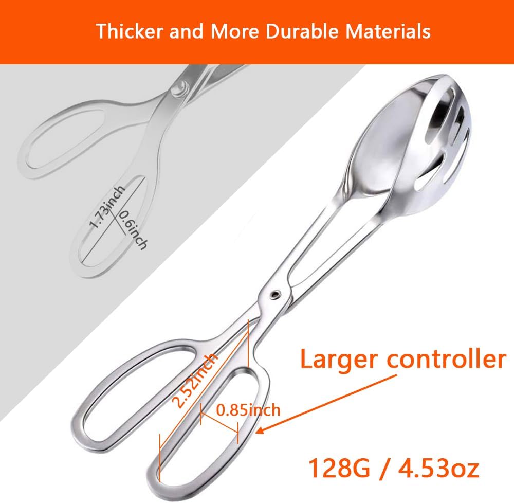 Kitchen Tongs for Cooking for Buffet Party Catering - Stainless Steel Salad Tongs for Food Bread Cake Bake Dessert, 10-Inch Serving Tongs for Grill, Steak, Barbecue, Scissor Design (1 Pack) - Image 4