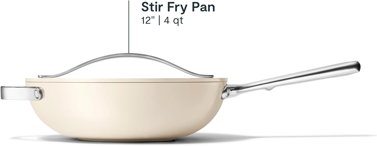 Caraway Non-Stick Stir Fry Pan - 12” Wok-Inspired Pan - Free From Forever Chemicals - High-Sloped Walls - Stainless Steel Handles - Cream - Image 3