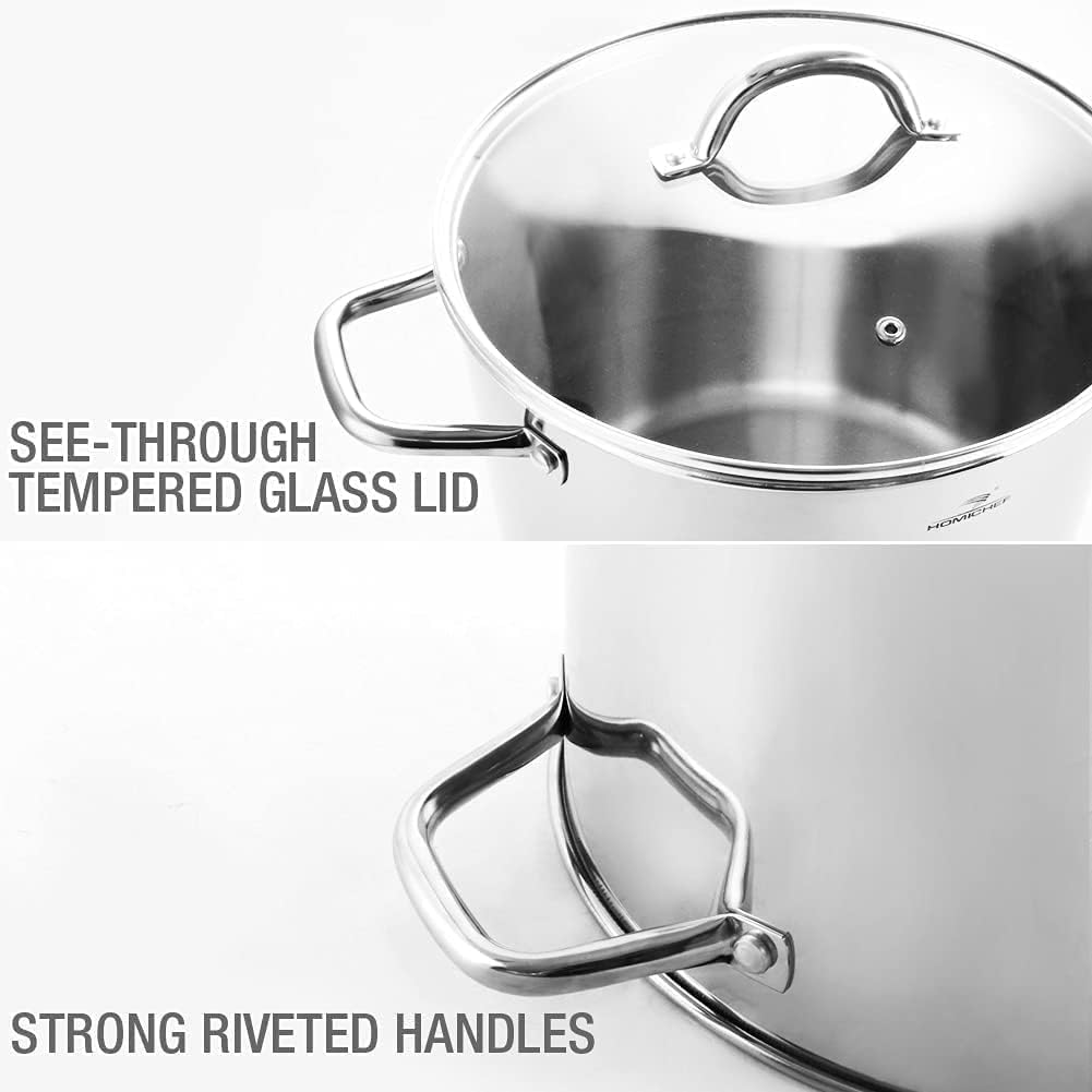 HOMICHEF Commercial Grade LARGE STOCK POT 20 Quart With Lid - Nickel Free Stainless Steel Cookware - Healthy Polished Stockpots - Heavy Duty Induction Soup Pot - Image 6