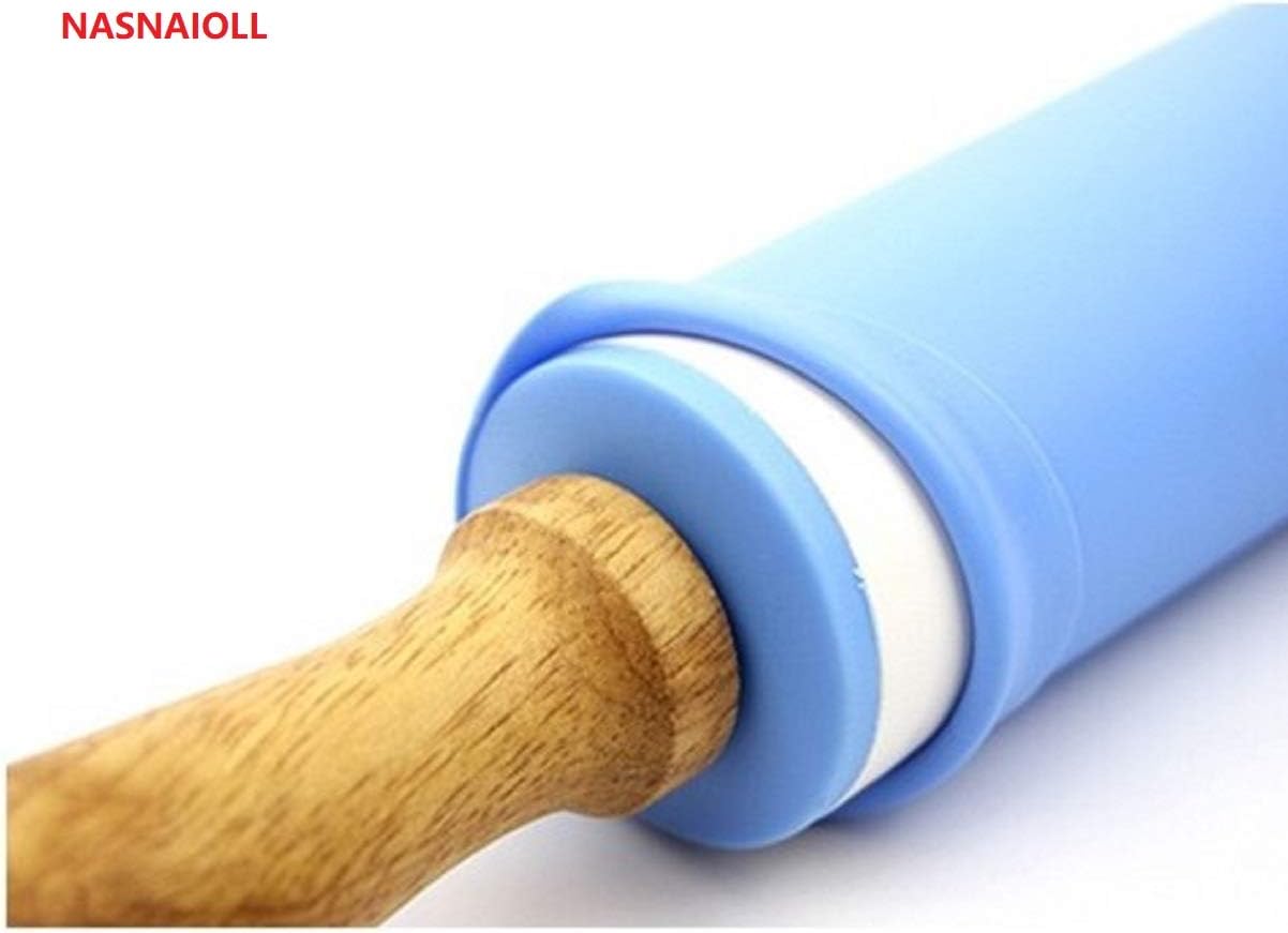 Silicone Rolling Pin with Wooden Handle - Non Stick Surface Dough Roller-roller pins for baking Pastry,Pizza,Fondant,Tortilla, Bread Crus& Christmas Cookies Supplies Gift for Home Bakers. - Image 2