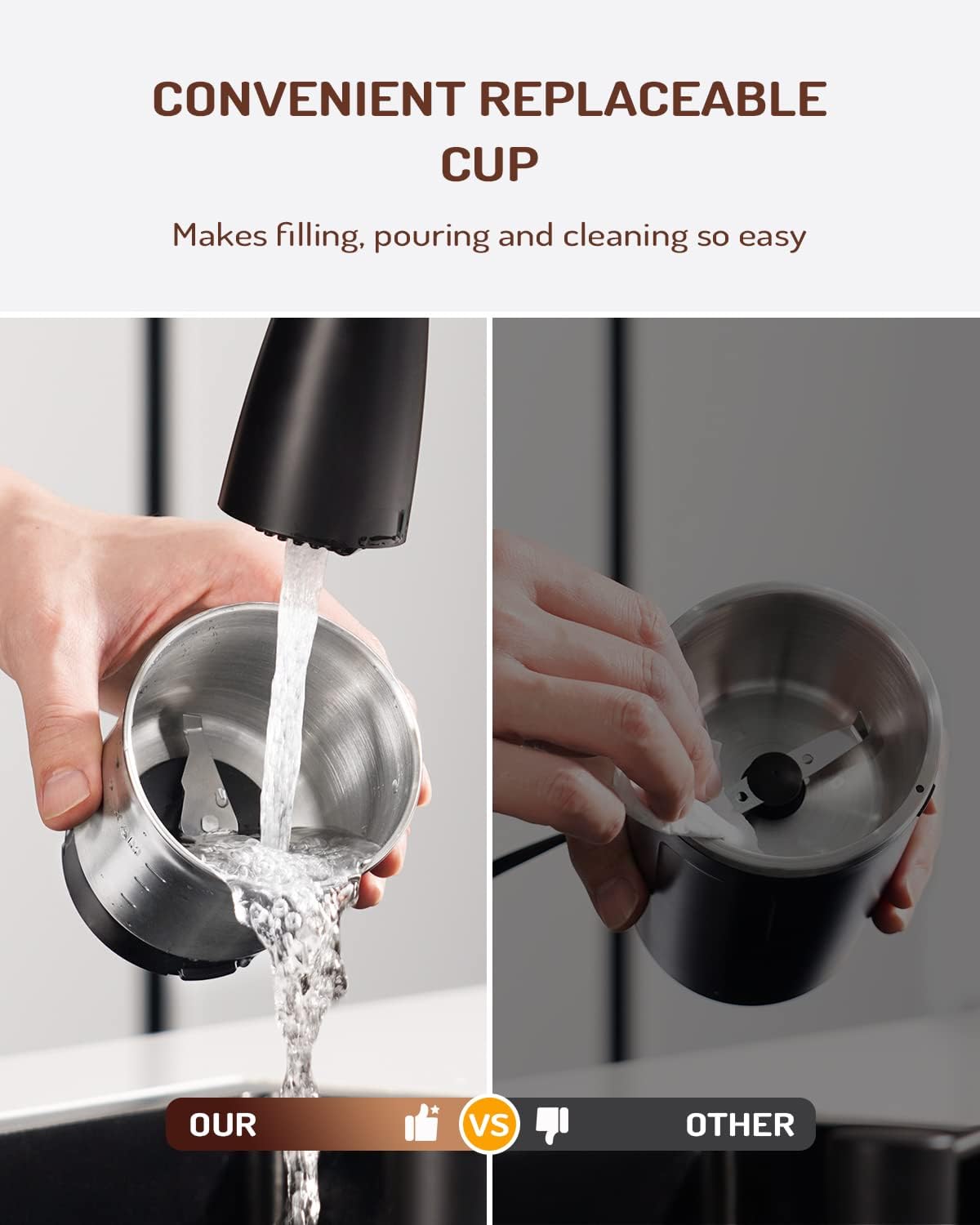 SHARDOR Electric Super Silent Blade Coffee Grinder, Timed Grind Control Rotary Knob, Adjustable Coarse to Fine for Coffee Beans, Spices & Herbs, with 1 Removable Stainless Steel Bowl, Black - Image 6