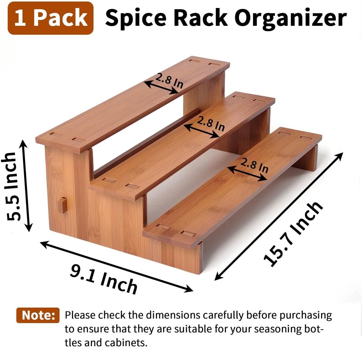 JinDoWin Cabinet Spice Organizer, Spice Organization for Cabinet, 3 Tier Spice Rack Organizer for Cabinet, Seasoning Organizer & Seasoning Rack, Kitchen Cabinet Organizer (1, Dark Bamboo) - Image 4