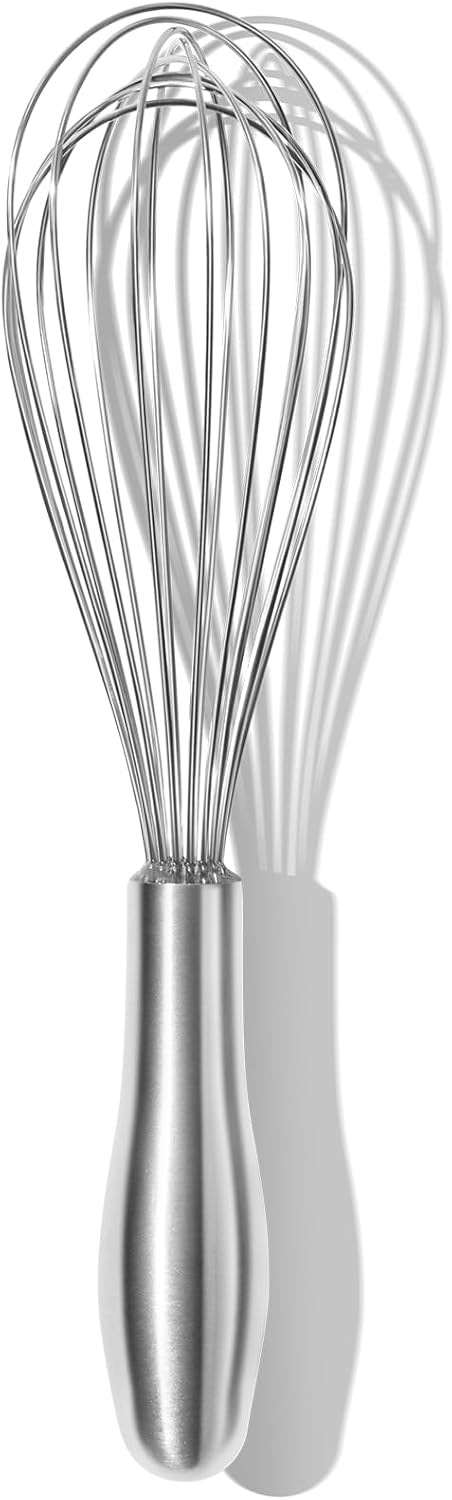 OYV 18/10 Stainless Steel Whisk, Ergonomic Handle, Dishwasher Safe Metal Whisk, Professional Wisk for Kitchen Cooking, Perfect for Blending, Whisking, Baking, and Beating, 10-Inch Wire Wisk