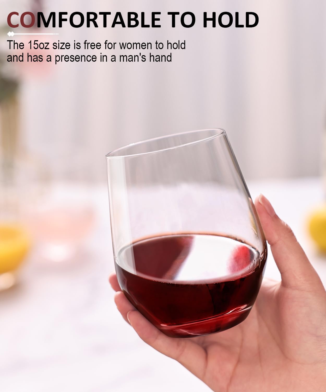 Stemless Wine Glasses Set of 4, Red White Wine Glasses, No Stem, Clear, 15oz, Premium Crystal Sturdy Drinking Glass for Daily Use, Birthday, Wedding, Home Party, Anniversary, Shower Gift - Image 2
