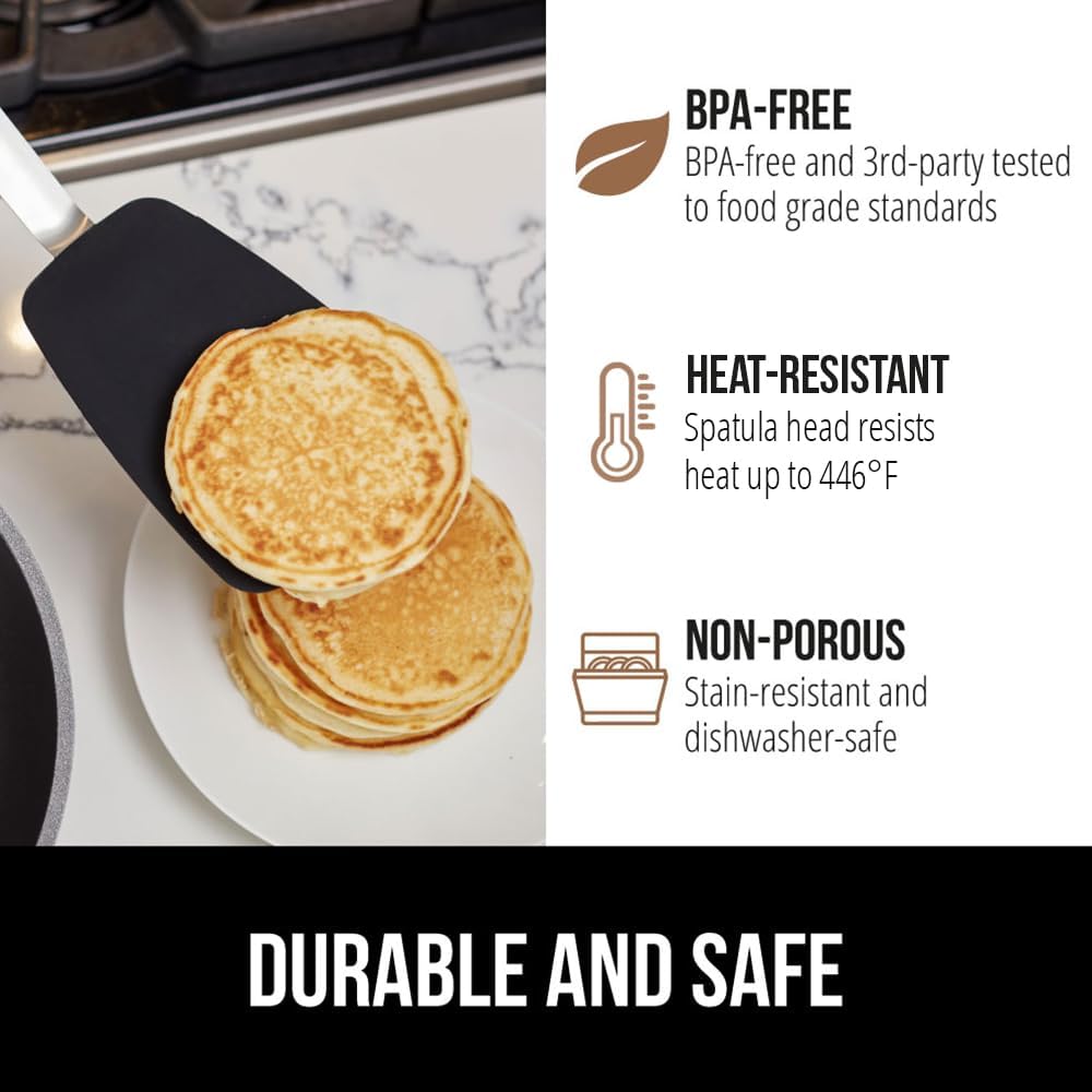 GORILLA GRIP BPA-Free Silicone Spatula for Non Stick Frying Pan, Heat Resistant Flexible Head, Patented Soft Comfortable Handle, Non-Scratch Kitchen Turner, Flip Burgers, Pancakes, 11.6 in, Black - Image 5