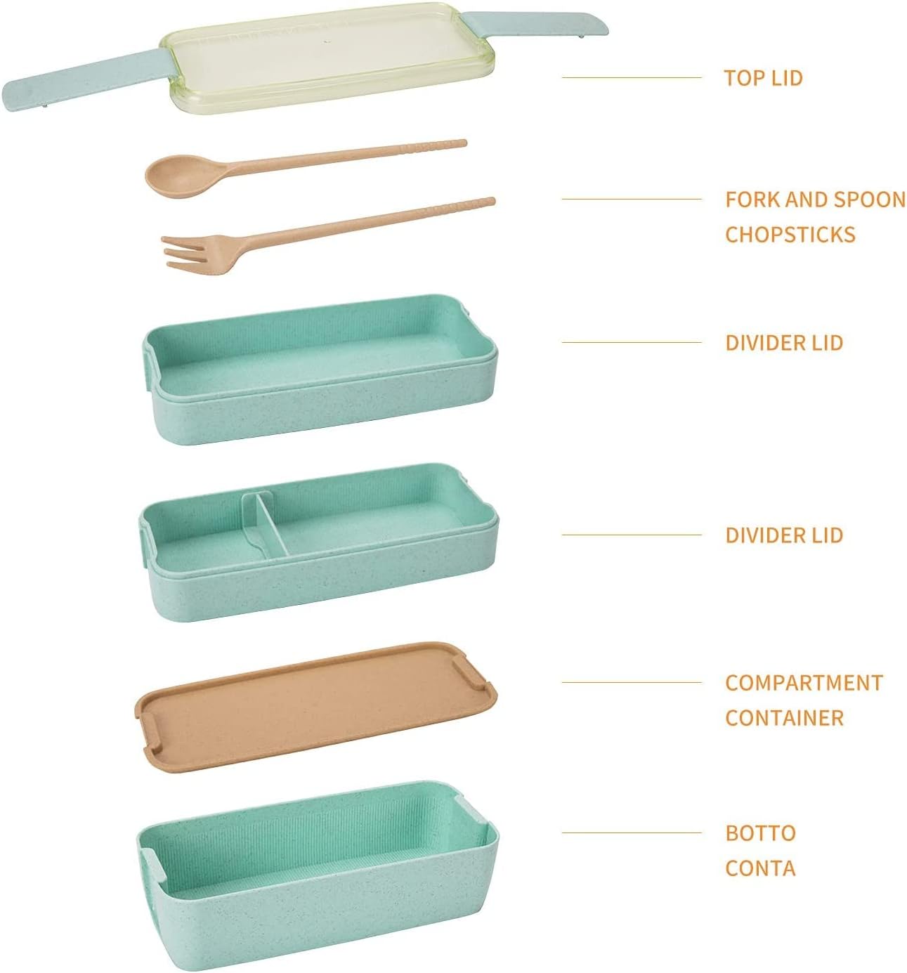 Rarapop 3 Pack Stackable Bento Box Adult Japanese Lunch Box Kit with Spoon & Fork, 3-In-1 Compartment Wheat Straw Meal Prep Containers (Green/Pink/Beige) - Image 2