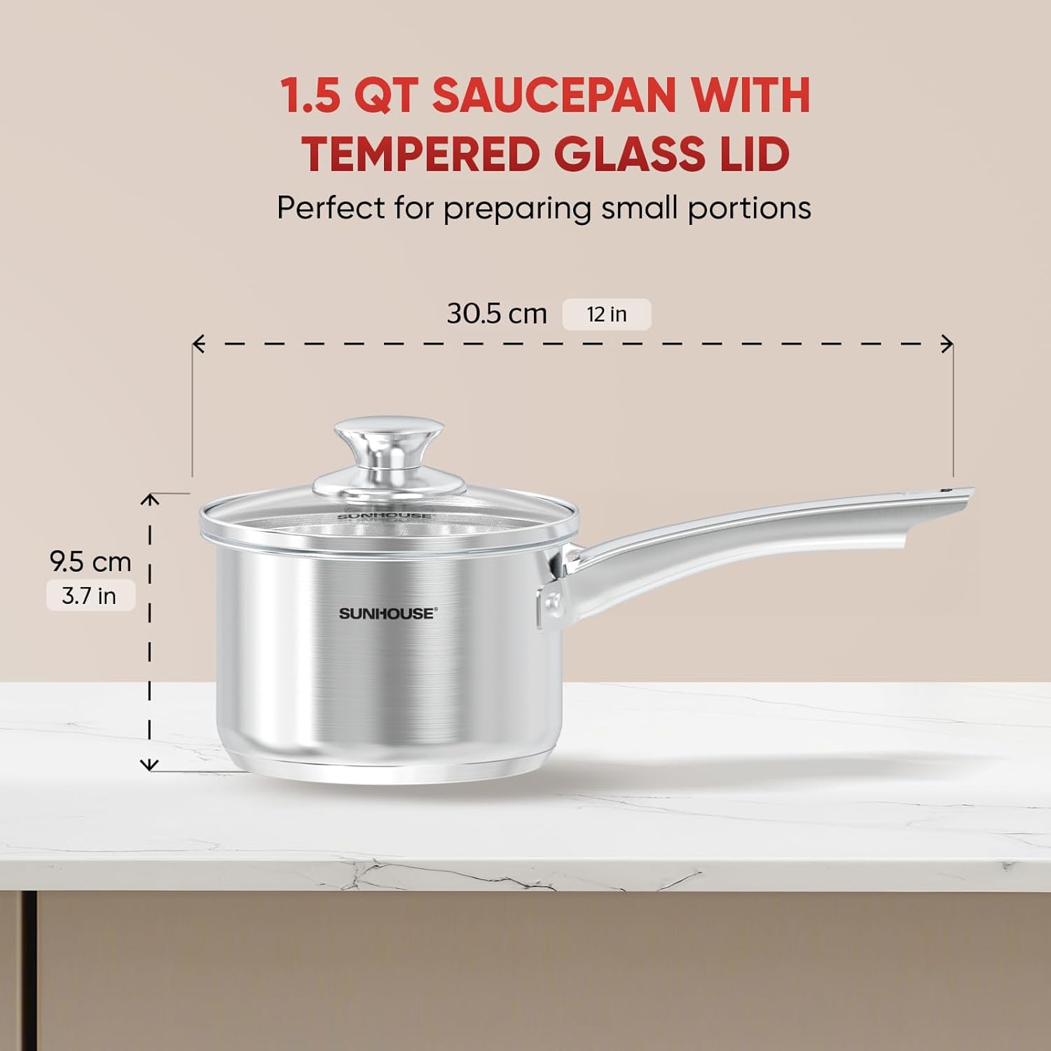 Sunhouse 1.5 QT Stainless Steel Sauce Pan with Lid, Small Pot for Cooking, PFOA-Free, Advanced Impact Bonding Induction Base Mini Saucepan, Compatible with Induction, Ceramic, Gas - Image 3