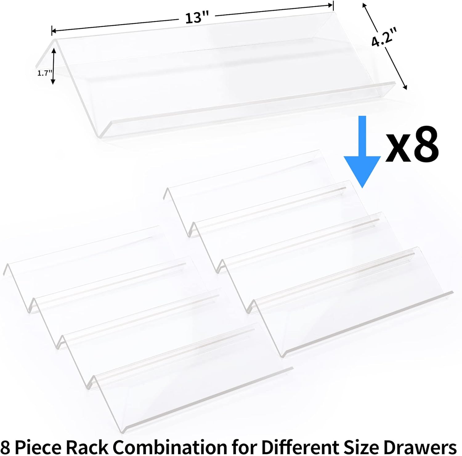 MIUKAA Clear Acrylic Spice Drawer Organizer, 4 Tier- 2 Set Expandable From 13" to 26" Drawer Seasoning Organizer, Kitchen Spice Rack Tray for Drawer/Countertop (Jars not included) - Image 4