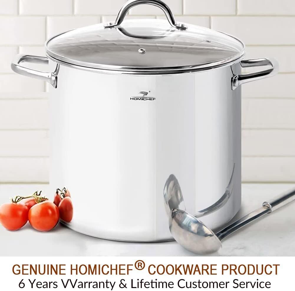 HOMICHEF Commercial Grade LARGE STOCK POT 20 Quart With Lid - Nickel Free Stainless Steel Cookware - Healthy Polished Stockpots - Heavy Duty Induction Soup Pot - Image 7