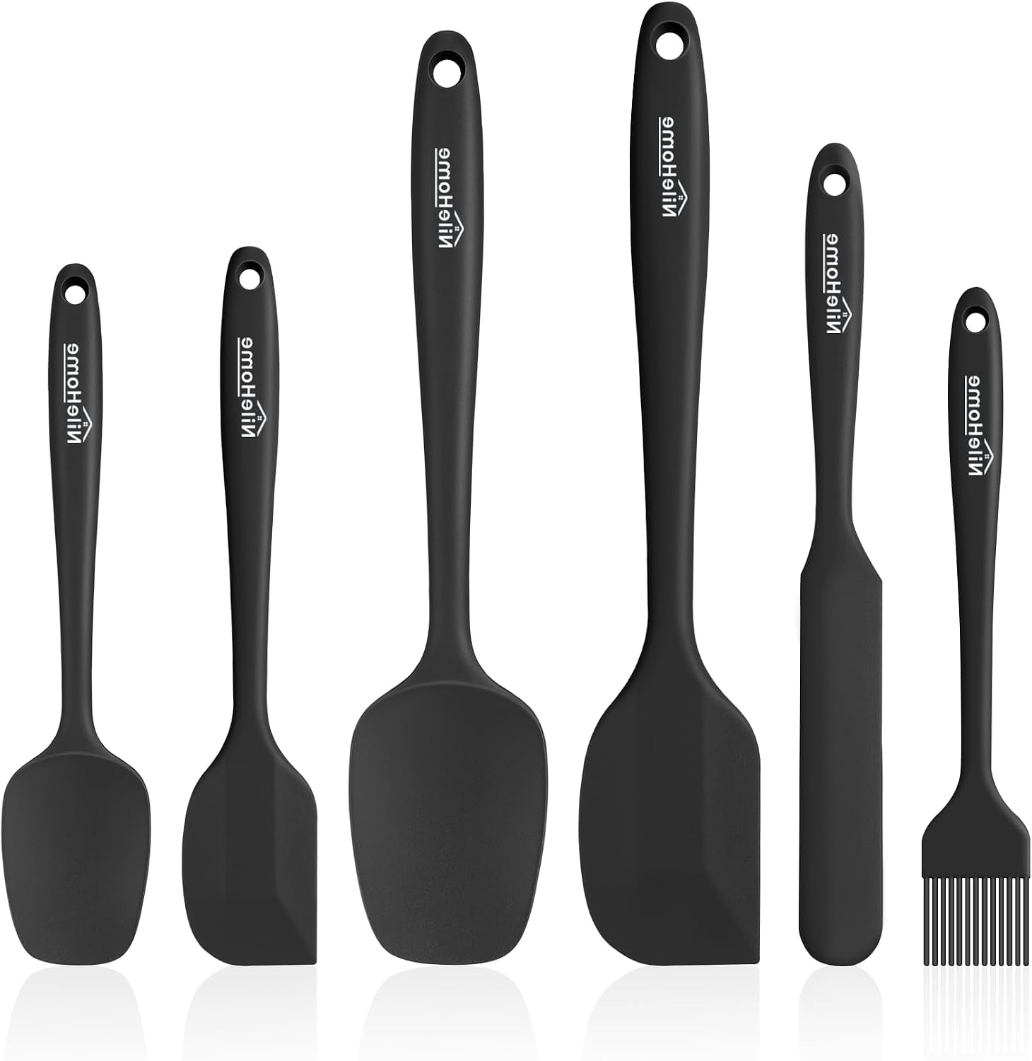 NileHome Silicone Spatula Set, 6 Pieces Food Grade Kitchen Utensils with Silicone Brush Heat Resistant Up to 600°F Dishwasher Safe BPA-Free Rubber Spatula for Scraping, Baking, Cooking, Mixing-Black
