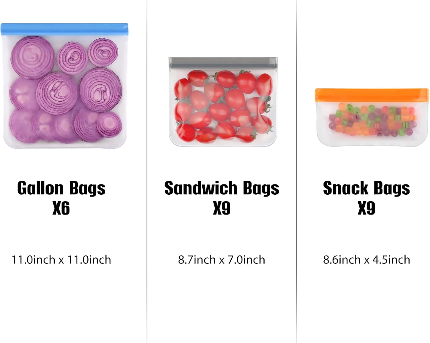 Lerine 6 Pack Reusable Gallon Freezer Bags Dishwasher Safe, BPA Free Reusable 1 Gallon Bags, Leakproof Food Storage Bags for Marinate Meats, Cereal, Vegetables, Home Organization(Gray, 6Gallon) - Image 7