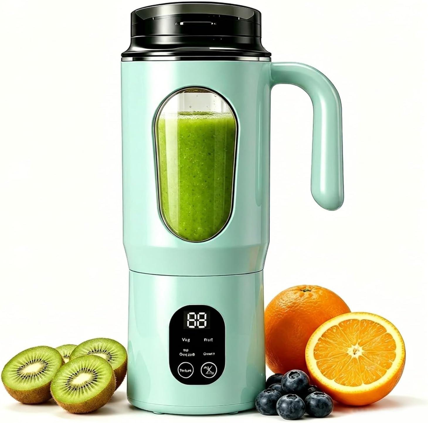 Portable Blender 12-Blades Portable Juicer for Smoothies, 580ml Rechargeable Personal Blenders with Handle & Extra Lid, USB-C Mini Blender Cup for Travel, Office, Gym, BPA-Free (Green)