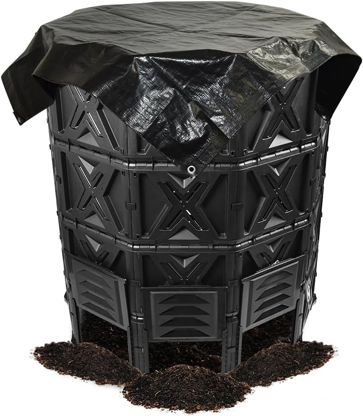 190 Gallon Large Outdoor Compost Bin, 720L Garden Composter with Aeration Vents, BPA-Free PP Panels, Modular Structure with Bottom Access Door and Lid