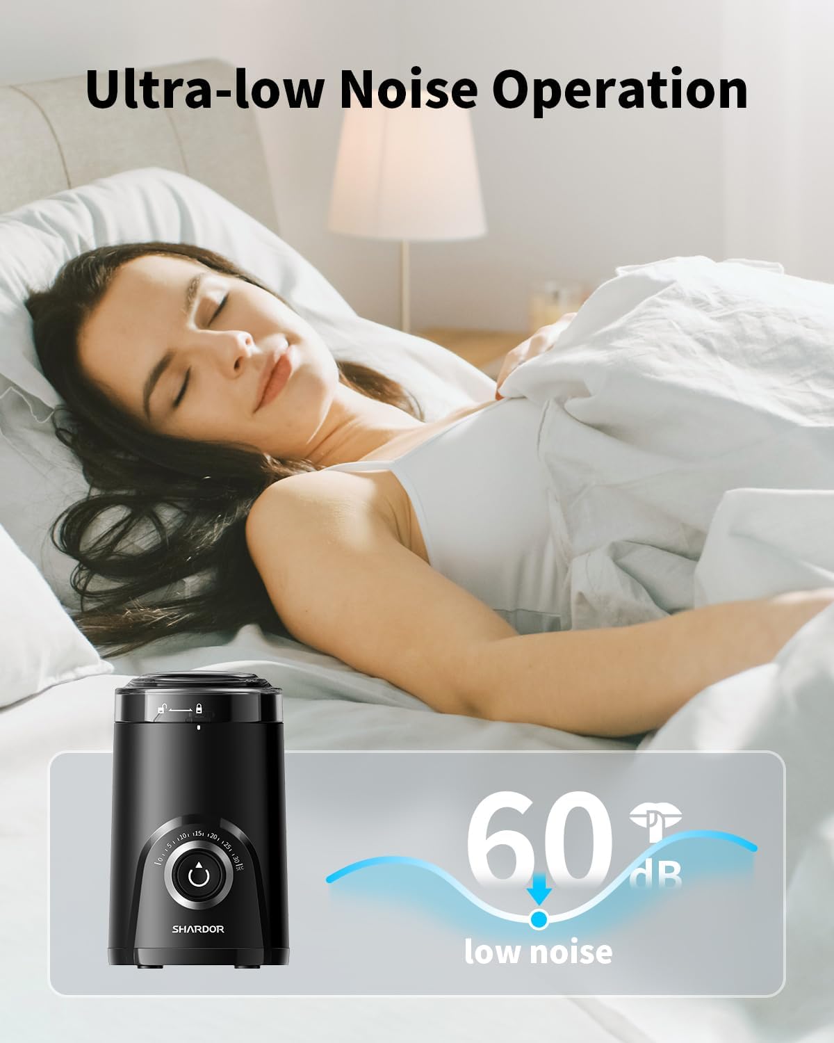 SHARDOR Electric Coffee Grinder, 70g Large Capacity Spice Grinder with Visual Timing Knob for Precise Grind, Quiet Coffee Bean Grinder for Espresso, French Press, Herbs and Grains, Black - Image 7