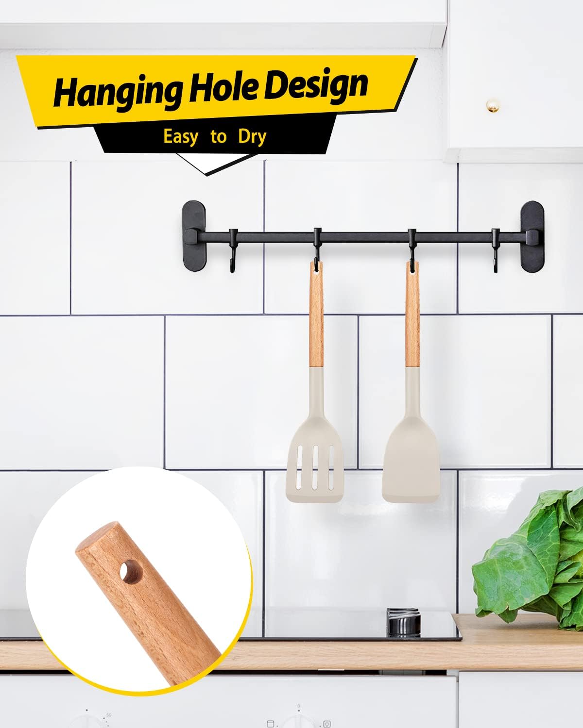 Pack of 2 Silicone Cooking Spatula, Heat Resistant Solid Turner, Non Stick Slotted Spatulas with Wooden Short Handle,Ideal Wood Kitchen Utensils Set for Frying, Baking, Flipping, Turning - Image 6