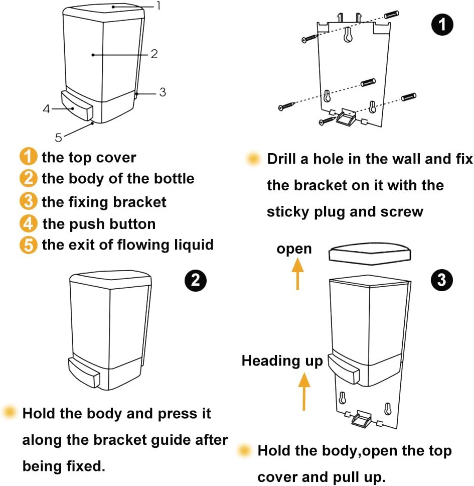 Evhome Manual Soap Dispenser Kitchen Bathroom Wall Mounted Commercial Soap Dispenser for Liquid Containers Shampoo Gel Chamber Plastic - (33.8 oz) 1000ml - Image 6