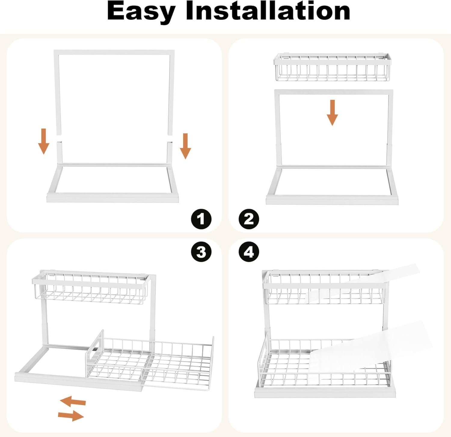 REALINN Under Sink Organizer, Pull Out Cabinet Organizer, 2 Tier Metal Slide Out Shelf with L Shaped Design for Kitchen, Bathroom, Laundry, and Utility Cabinet Storage for Deep Cabinets, White, 2 Pack - Image 7