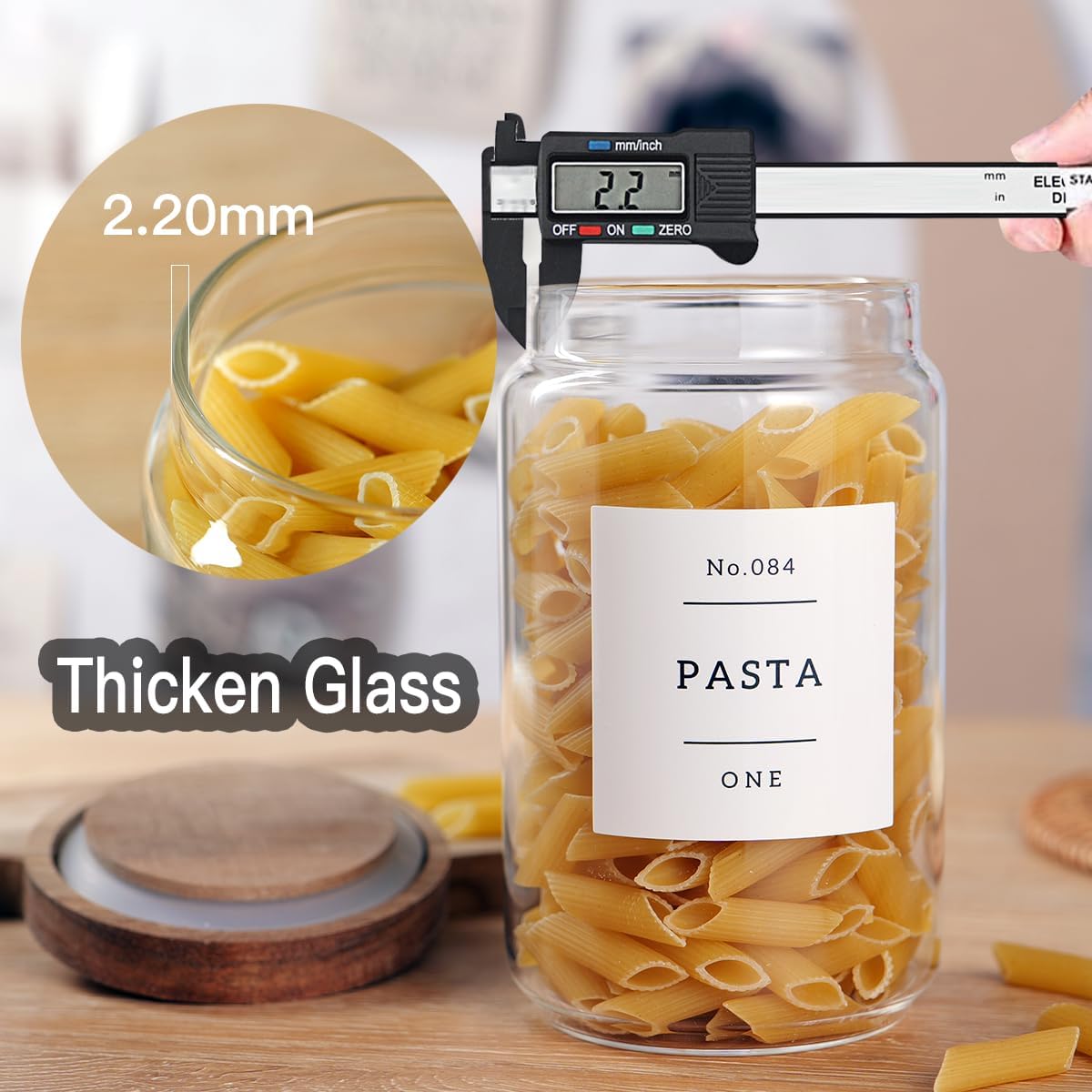6 Set Glass Pantry Storage Jars with Acacia Airtight Lid - 23oz Thicken Glass Kitchen Canisters with 132 Pantry Labels - Clear Glass Food Storage Containers with Wood Lid for Tea,Sugar,Cookie,Coffee - Image 4