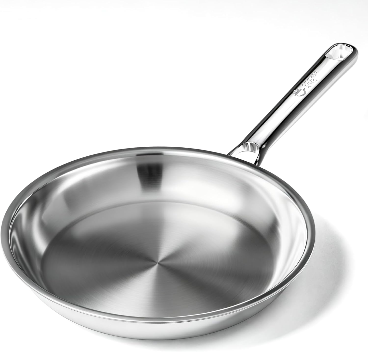 COOKER KING 12 Inch Stainless Steel Frying Pan, Large Skillet, Induction Pan, Rivetless & Non-Toxic, Fast & Even Heating, Oven & Dishwasher Safe, Metal Utensil Safe, Perfect for Cooking for Family