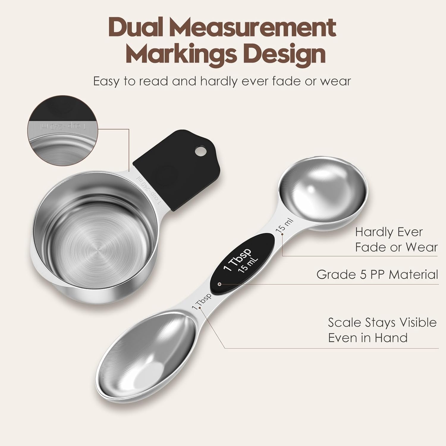 Magnetic Measuring Cups and Spoons Set – 304 Stainless Steel | Dual-sided Design | 15-Piece with Leveler | N52 Space-Saving Magnetic Nesting | Baking & Meal Prep | Kitchen Gift (Black) - Image 2