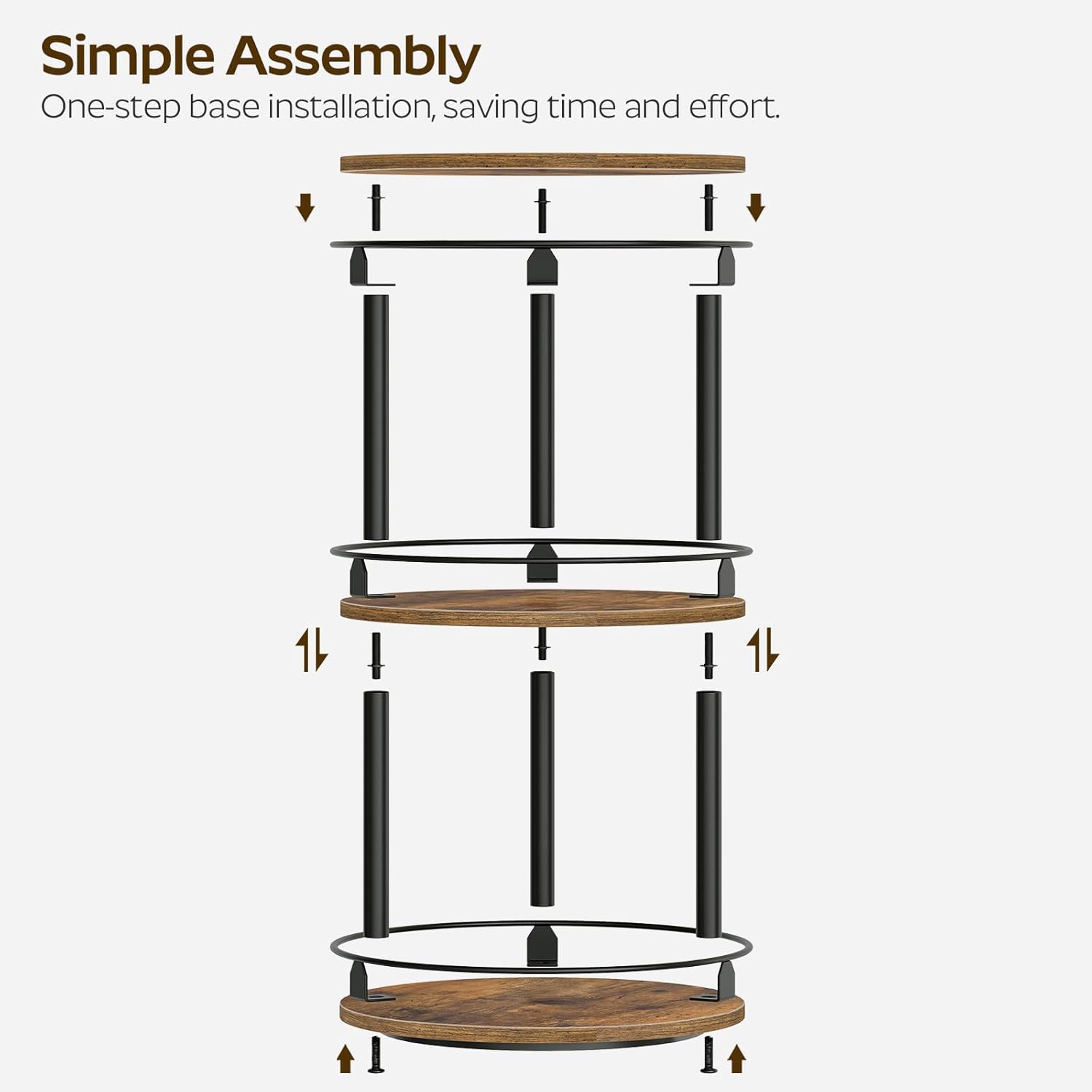 YATINEY 3-Tier Lazy Susan Organizer, Rotating Spice Rack, Spinning Organizer, Industrial Turntable Spice Rack Organizer for Cabinet, Kitchen Countertop, Pantry, Rustic Brown and Black SR23BR - Image 5