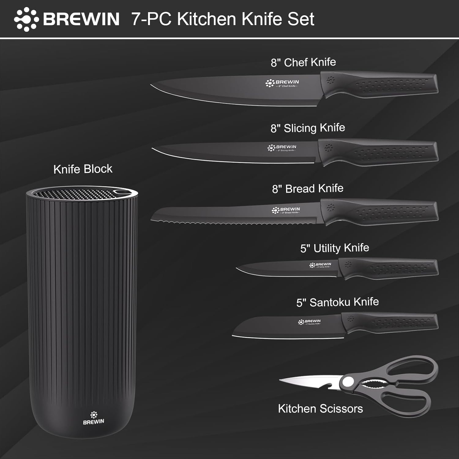 Brewin Knife Set, Kitchen Knife Set, Knives Set for Kitchen, Universal Knife Block, Utility Knife Block Set, New Home Essentials, Apartment Essentials, Dishwasher Safe - Image 5