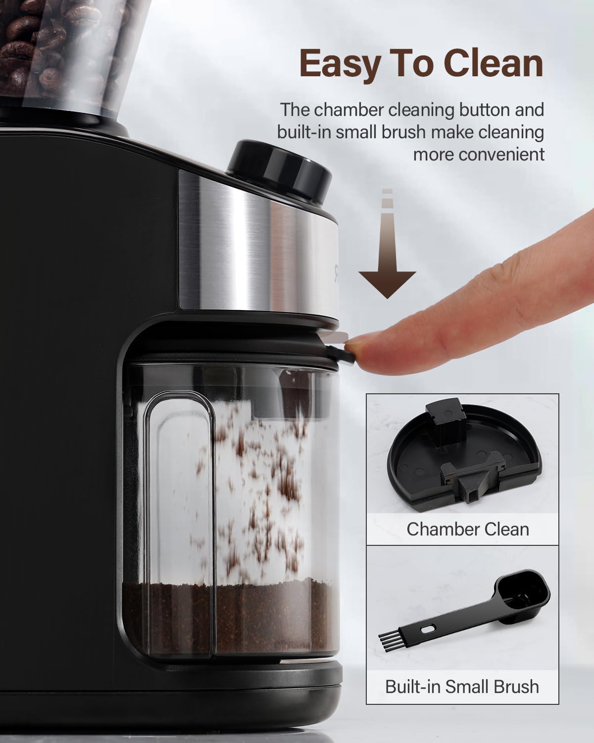 SHARDOR Burr Coffee Grinder Electric with 32 Grinding Sizes 4.0, Coffee Grinders for Home Use with 40 Seconds Adjustable Electronic Timer, Coffee Bean Grinder with Chamber Cleaning Button,Black - Image 5