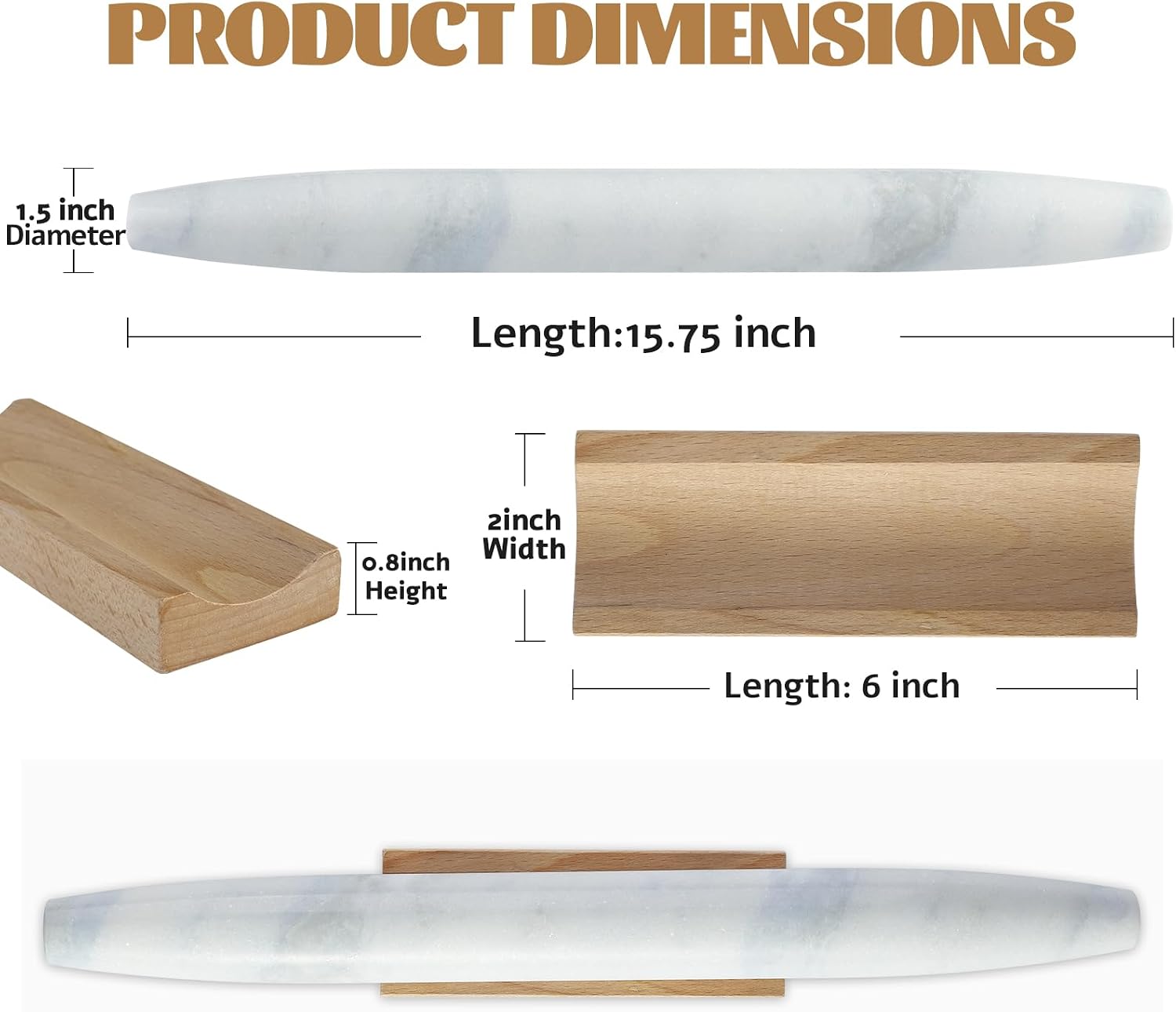 Koville African Natural Marble French Rolling Pin, 16inch Non-Stick Rolling Pin for Baking, Dough Roller for Pasta, Dumpling, Fondant, Pie, Bread, Pizza, Kitchen Baking Tools(Namib Fantasy) - Image 3
