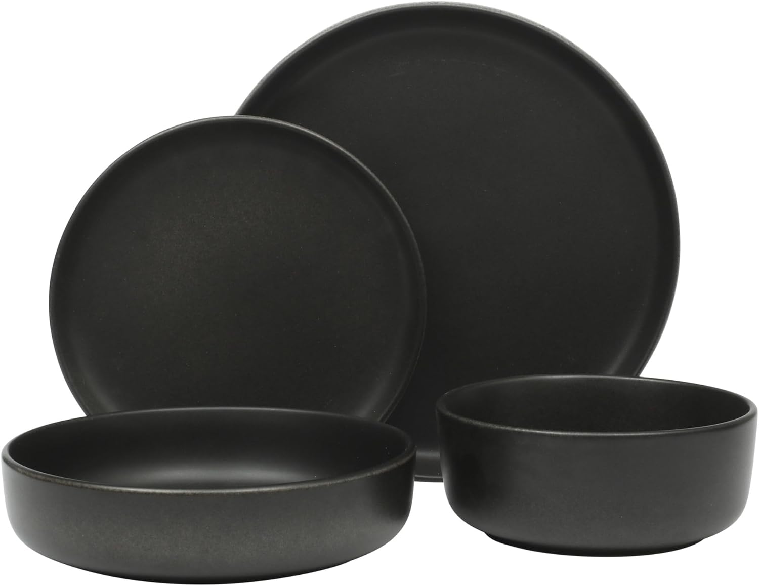 Gibson Elite Pasco 16 Piece (Service for 4) Plates and Bowls Double Bowl Reactive Glaze Dishes Stoneware Ceramic Dinnerware Set - Black - Image 4