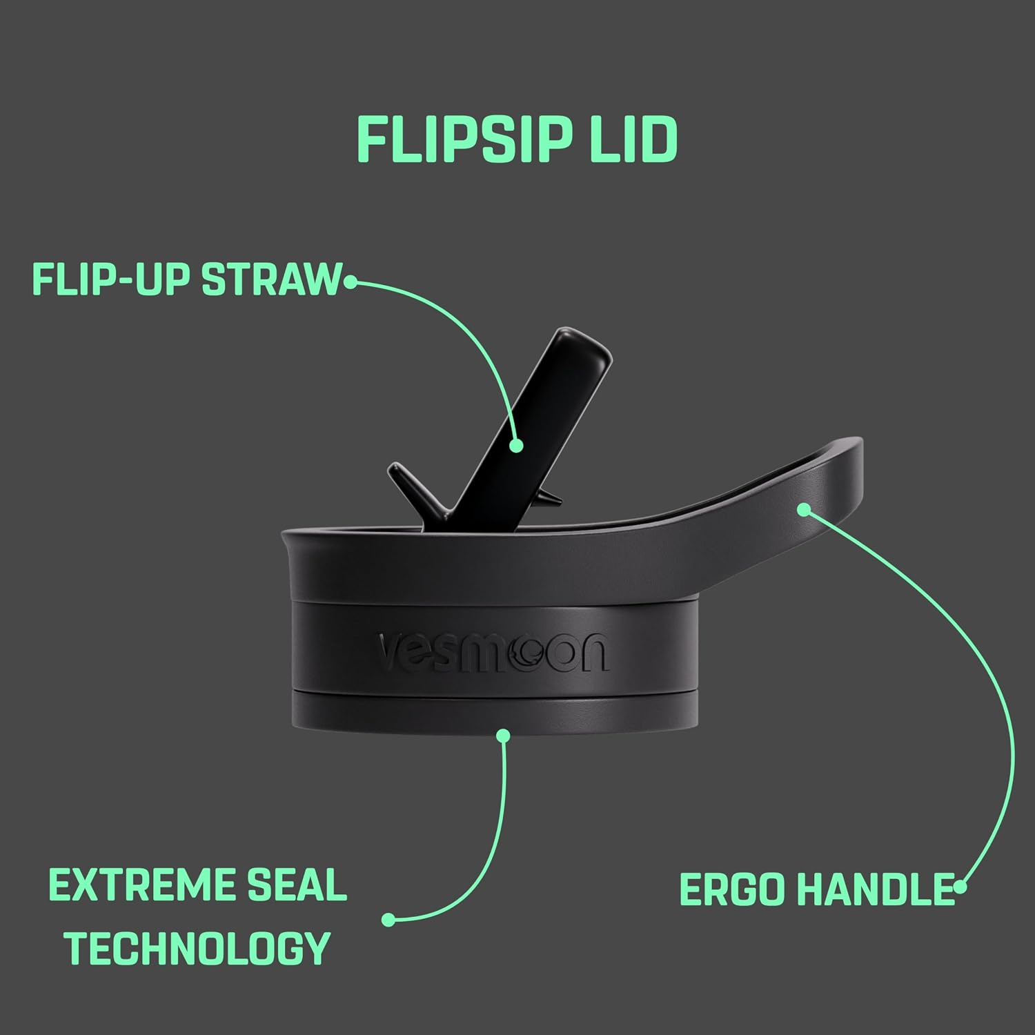 FlipSip Wide Mouth Straw Lid - Leakproof Flip Top Lid with Straw & Brush | Compatible with Vessence Bottles or Wide Mouth Bottles | Easy Sip Water Bottle Cap - Image 2
