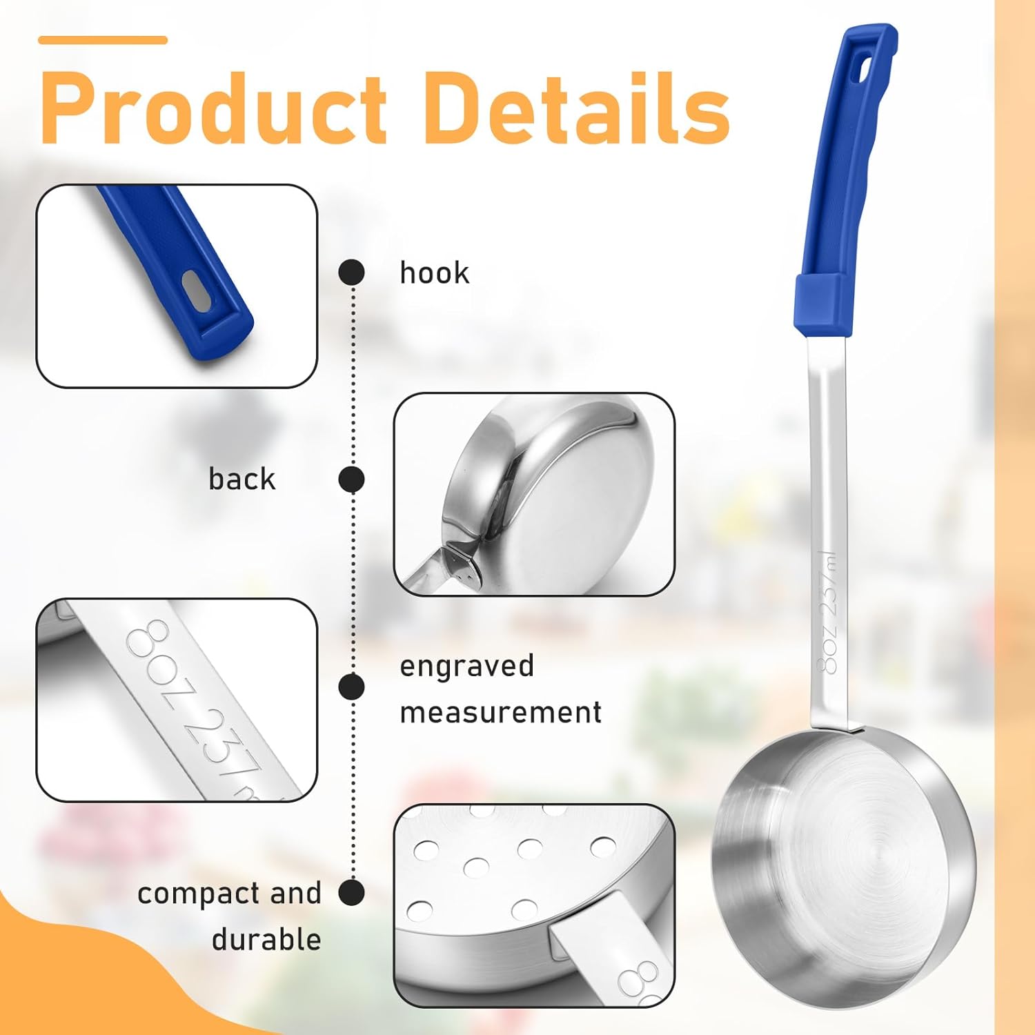6 Pcs Portion Control Serving Spoons Set, Portion Scoops for Food, Unslotted Spoon (2, 4, 6, 8 oz), Slotted Stainless Steel Ladle Spoon (1, 3 oz) for Measuring Serving Ladle Utensils Weight Loss - Image 3