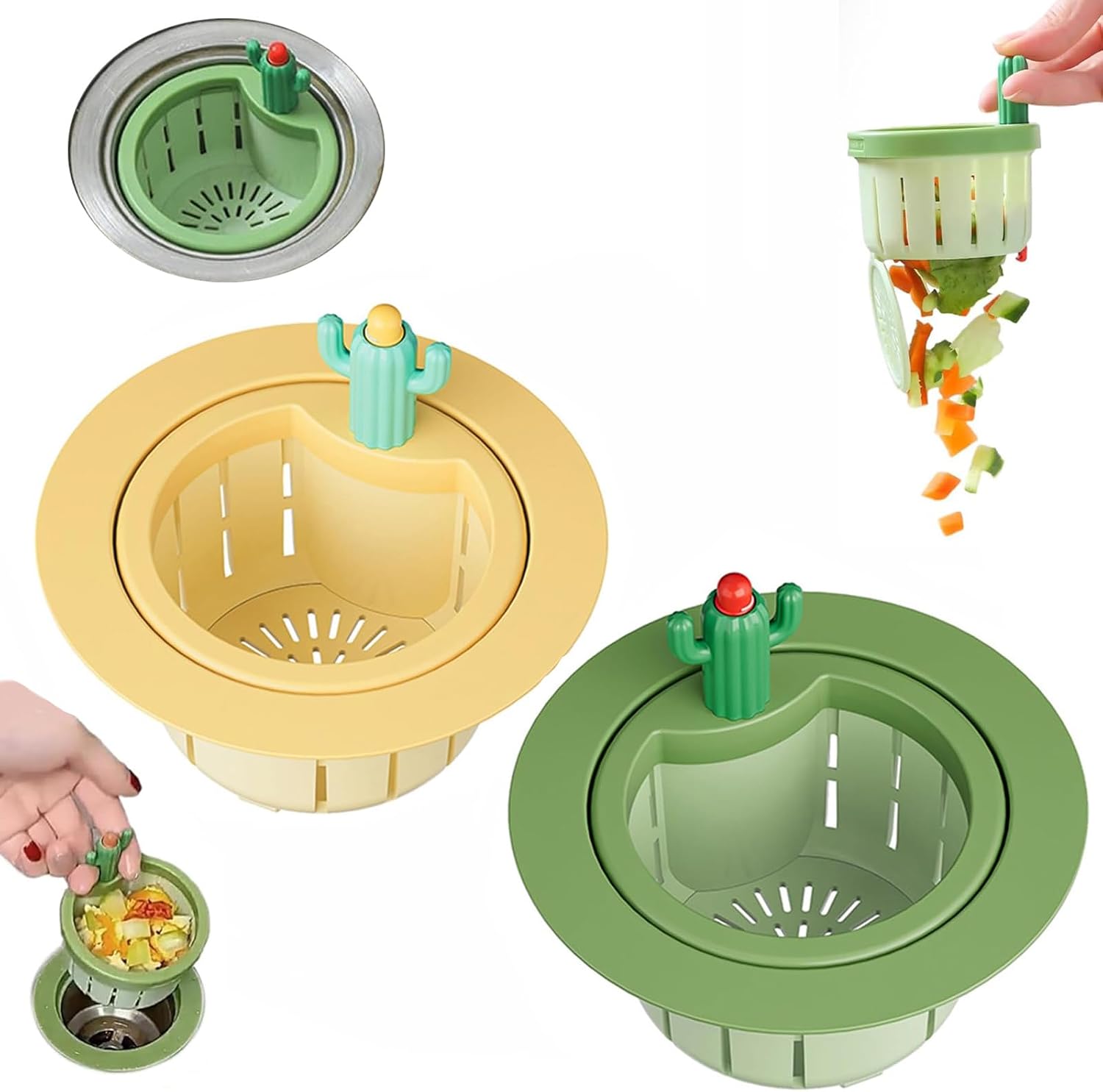 2PCS Cactus Sink Strainer Basket,2026 New Universal Kitchen Sink Drain Strainer Press Automatic Dumping Sink Filter,Multifunctional Anti-Clogging Sink Strainer Basket Filter for Home Bathroom (Mix)