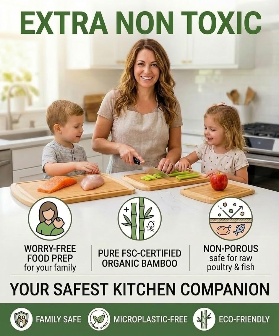 Greener Chef Luxury XL Bamboo Cutting Board Set of 3 with Vertical Grain Strength Technology - Extra Large Wood Cutting Boards for Kitchen and Lightweight Chopping Board Set - Replacements for Life - Image 2