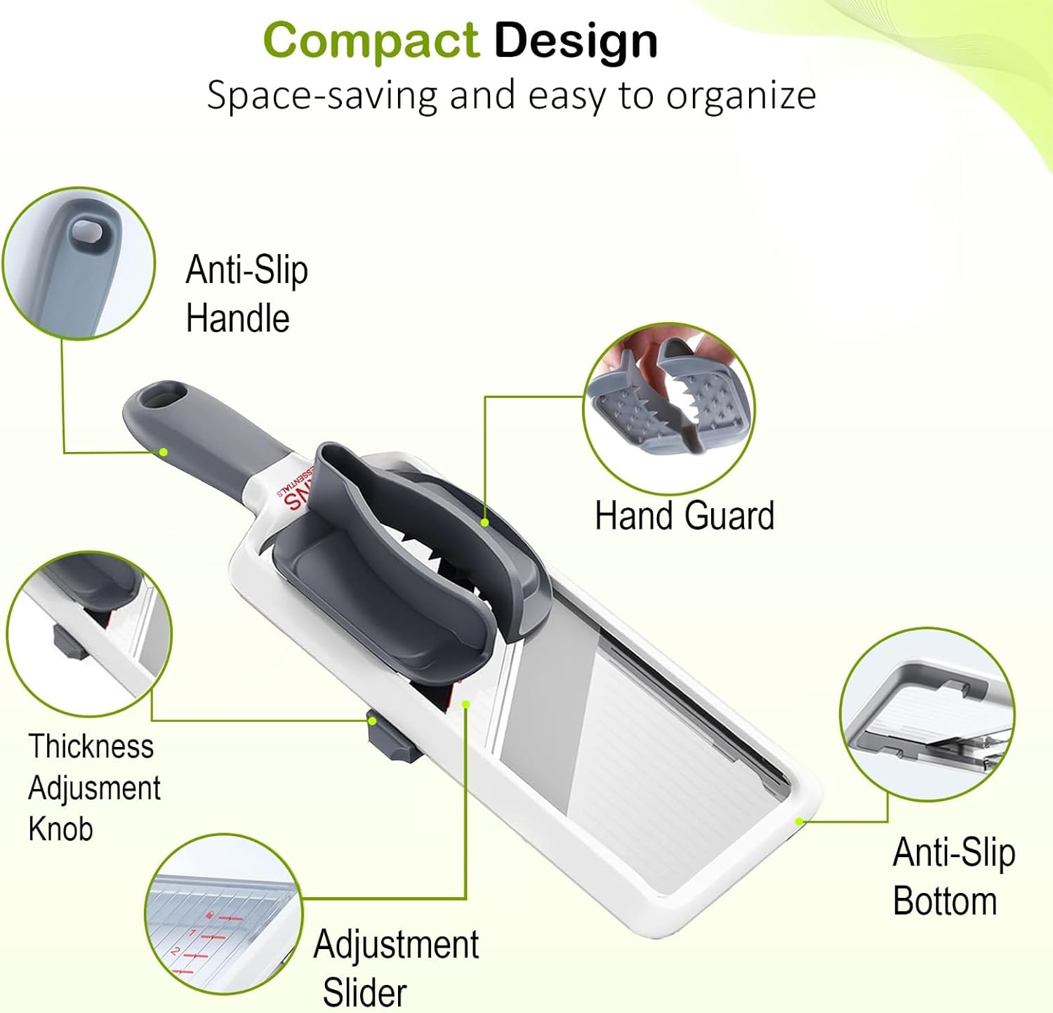 Mandoline Slicer for Kitchen – Adjustable Stainless Steel Blades, with Comfort Grip – Vegetable Slicer for Small to Medium sized Cucumber, Onion, Potato – Gray - Image 2
